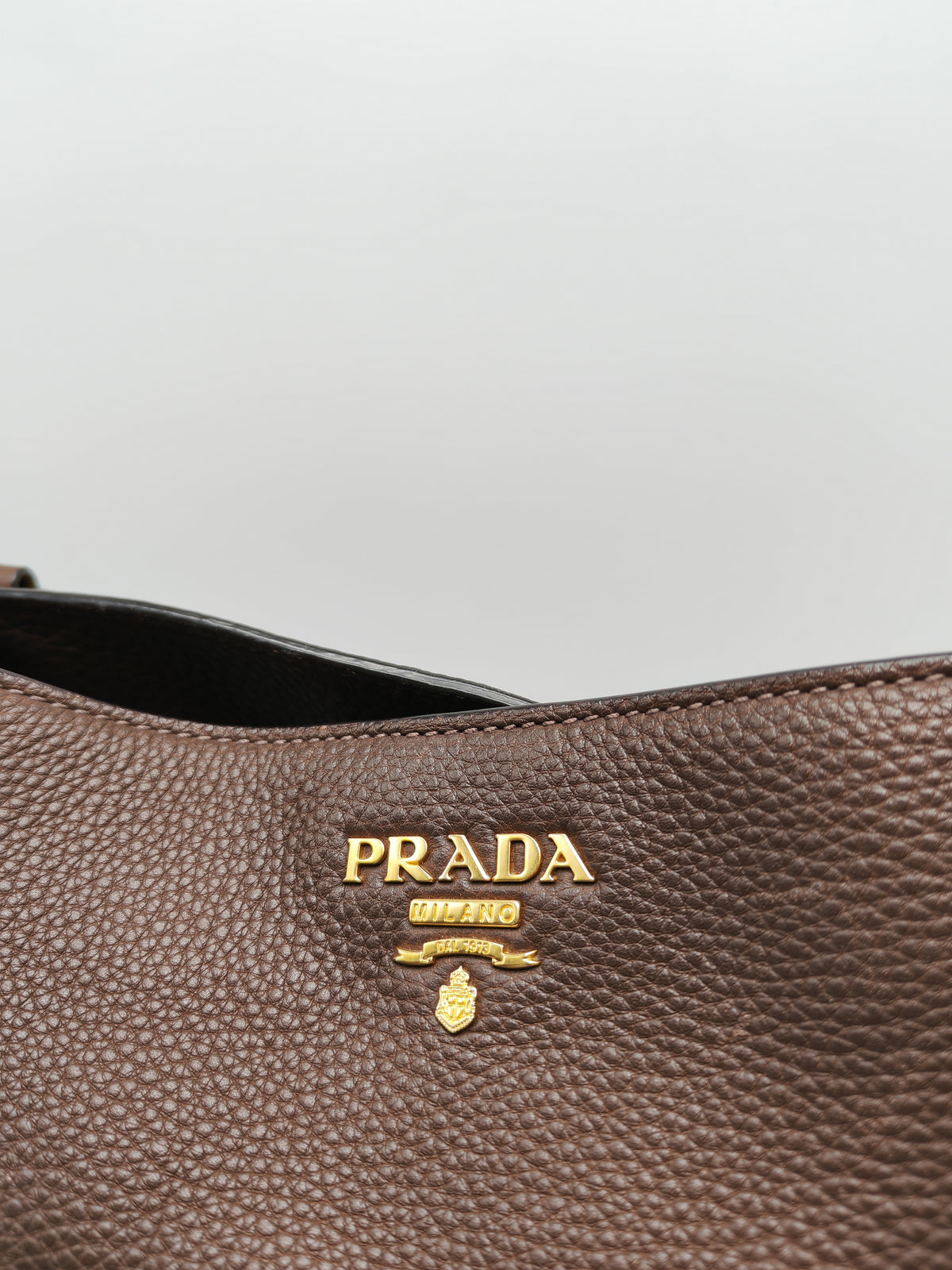 Prada BR4970 Marmo in Caffe Vitello Daino Leather Double-Pocket Tote Bag