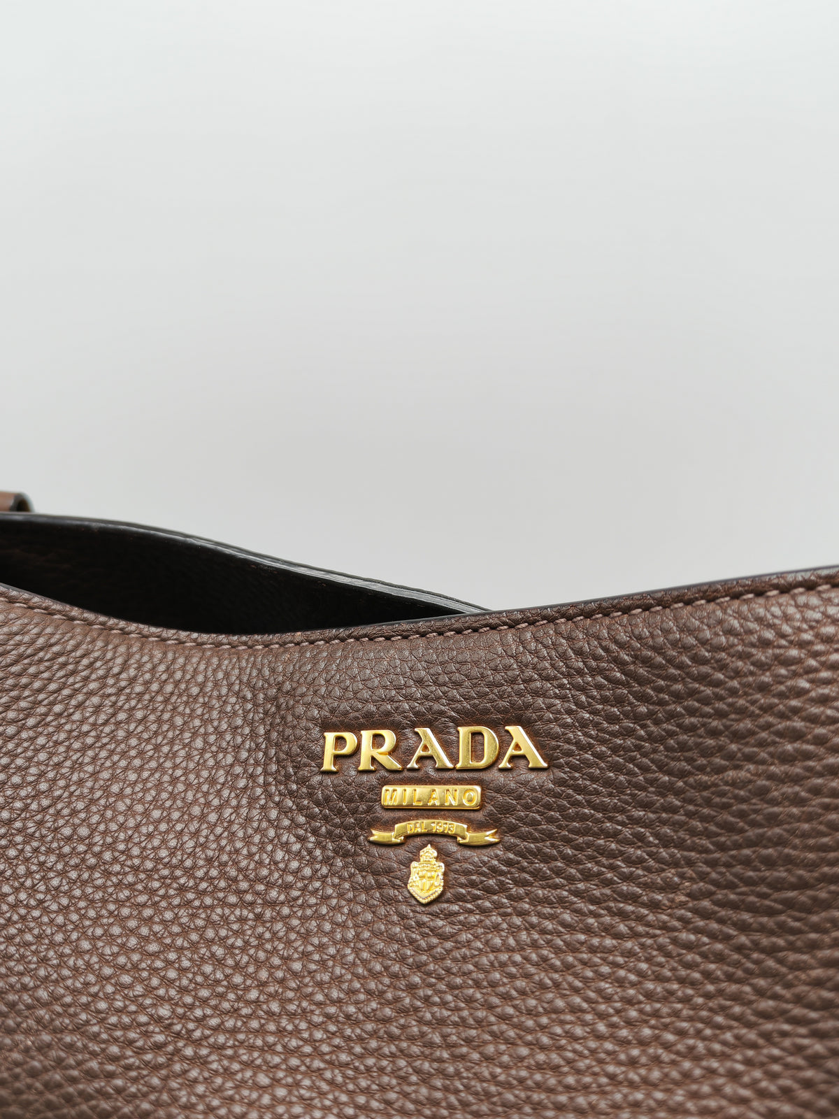 Prada BR4970 Marmo in Caffe Vitello Daino Leather Double-Pocket Tote Bag