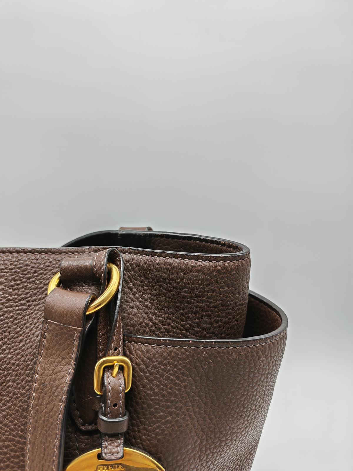 Prada BR4970 Marmo in Caffe Vitello Daino Leather Double-Pocket Tote Bag
