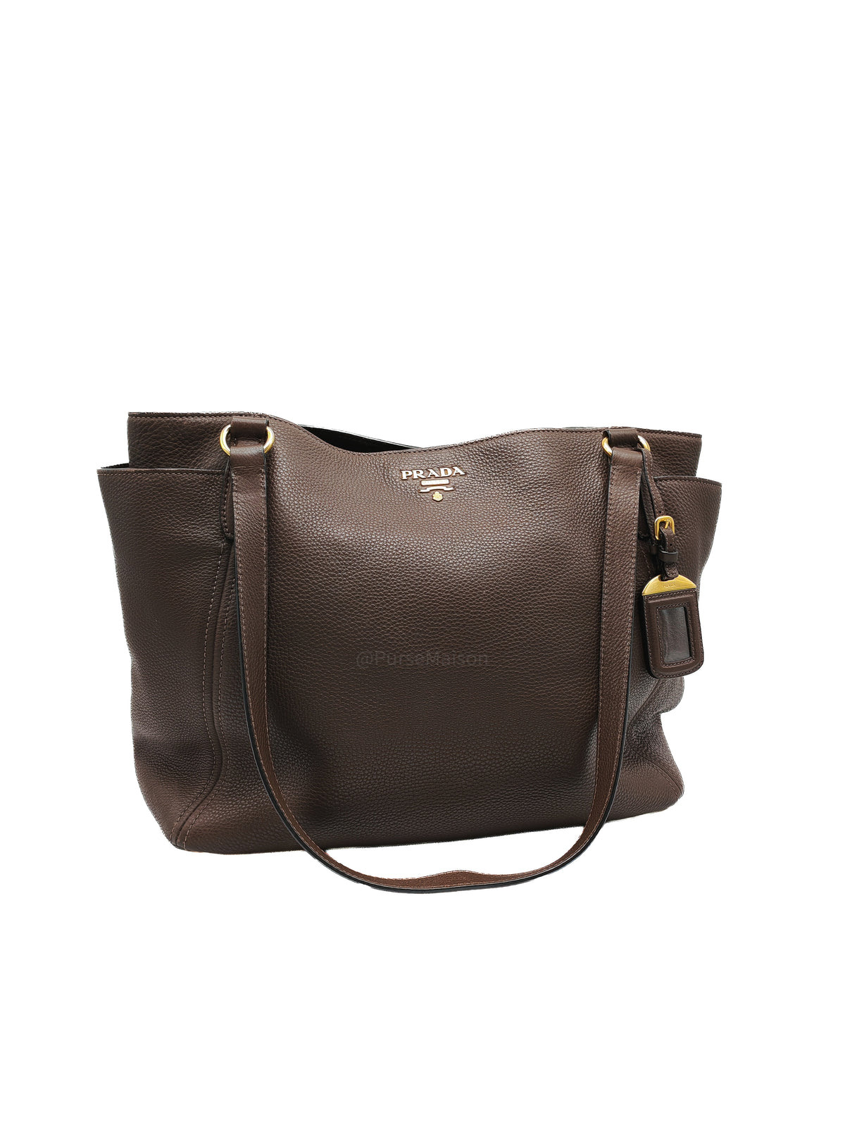 Prada BR4970 Marmo in Caffe Vitello Daino Leather Double-Pocket Tote Bag
