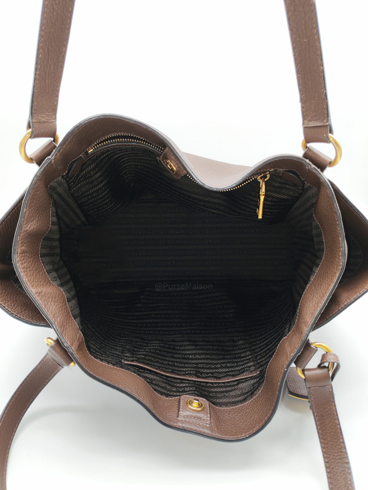 Prada BR4970 Marmo in Caffe Vitello Daino Leather Double-Pocket Tote Bag