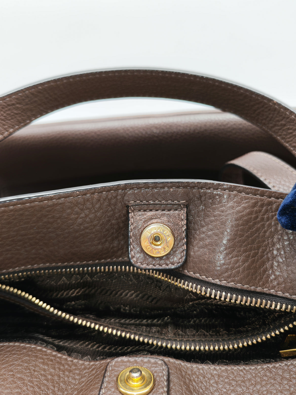 Prada BR4970 Marmo in Caffe Vitello Daino Leather Double-Pocket Tote Bag