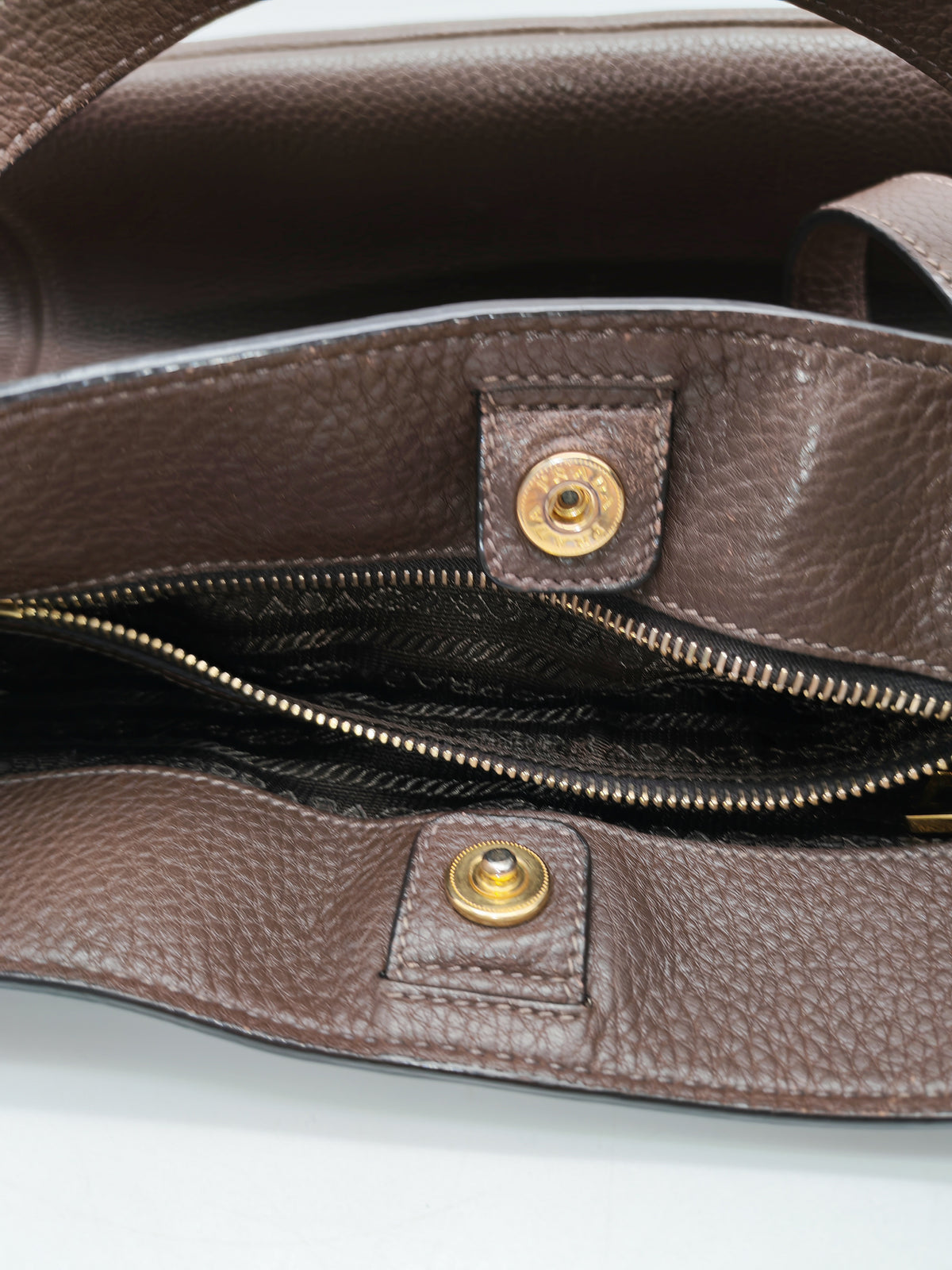 Prada BR4970 Marmo in Caffe Vitello Daino Leather Double-Pocket Tote Bag