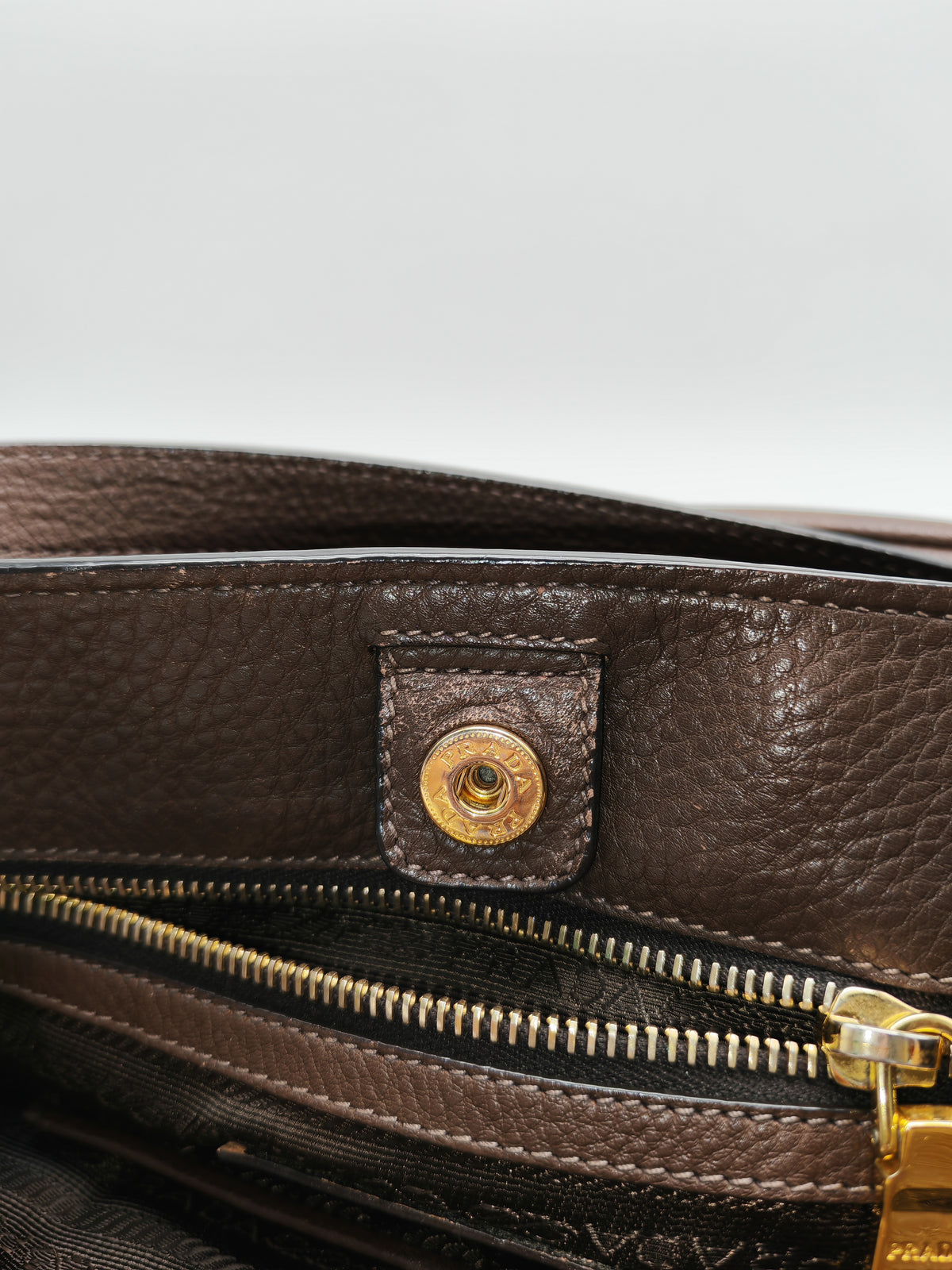 Prada BR4970 Marmo in Caffe Vitello Daino Leather Double-Pocket Tote Bag