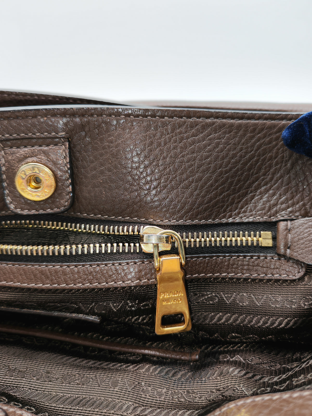 Prada BR4970 Marmo in Caffe Vitello Daino Leather Double-Pocket Tote Bag