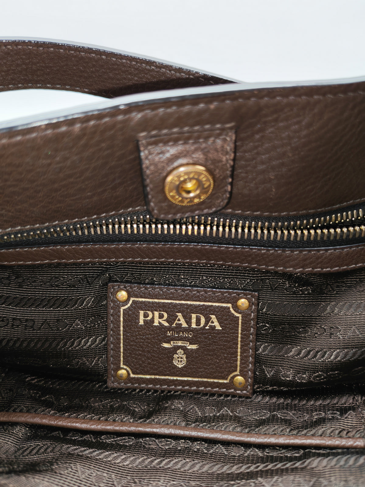 Prada BR4970 Marmo in Caffe Vitello Daino Leather Double-Pocket Tote Bag