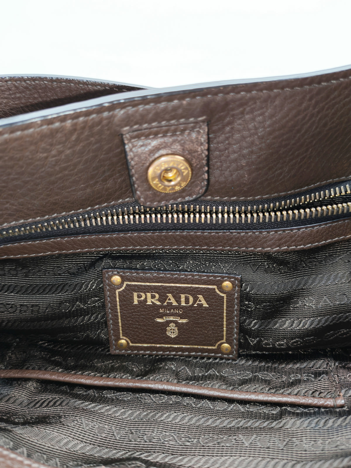 Prada BR4970 Marmo in Caffe Vitello Daino Leather Double-Pocket Tote Bag