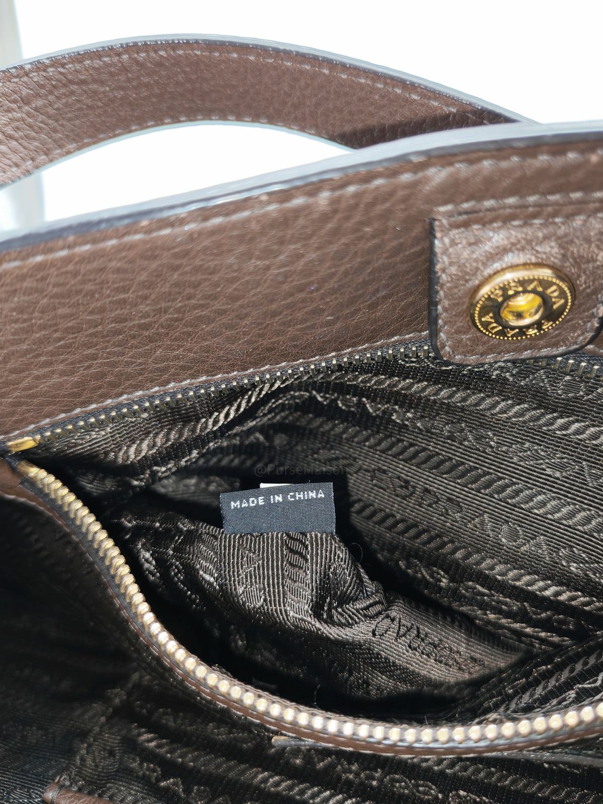 Prada BR4970 Marmo in Caffe Vitello Daino Leather Double-Pocket Tote Bag