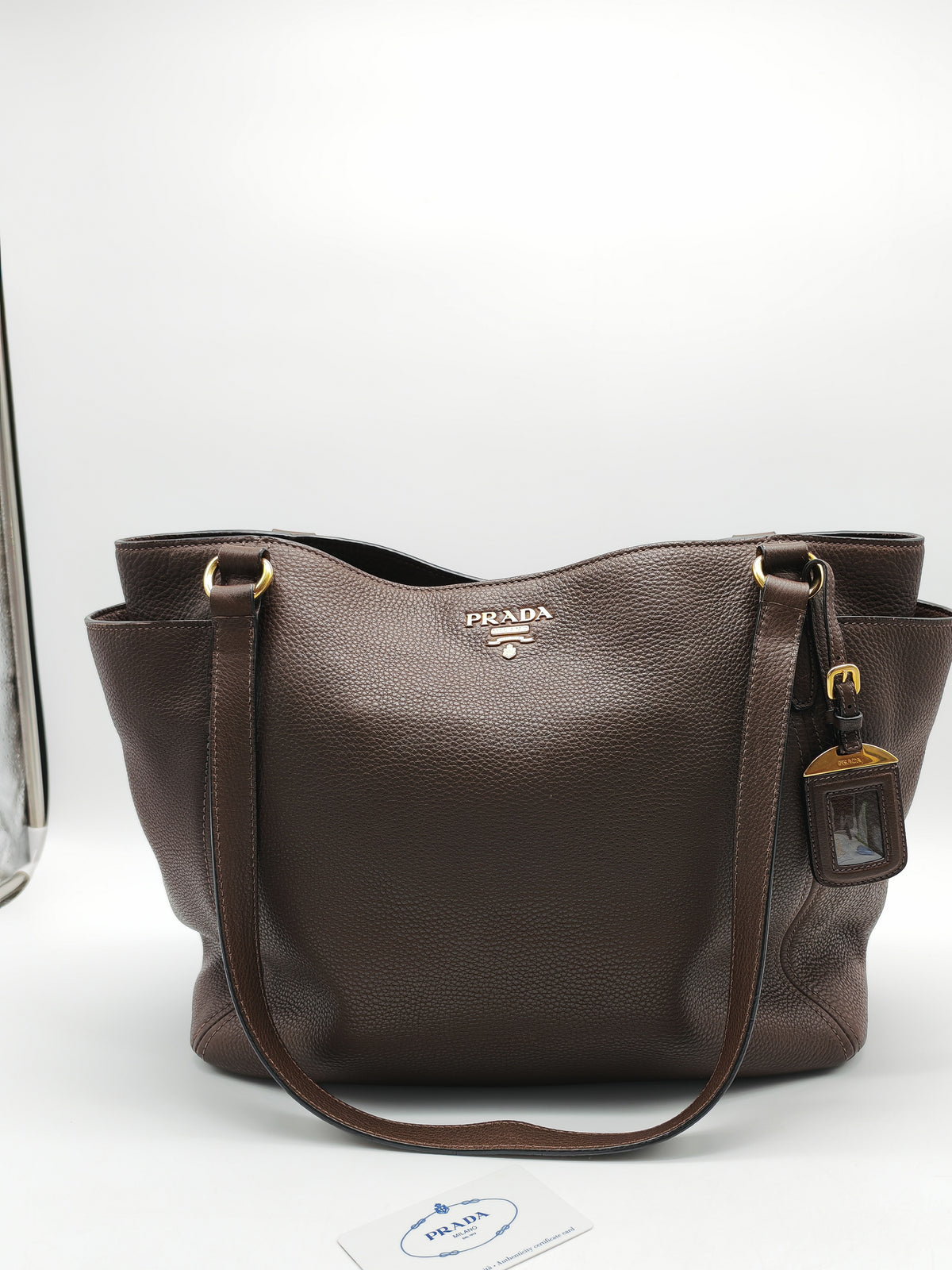 Prada BR4970 Marmo in Caffe Vitello Daino Leather Double-Pocket Tote Bag