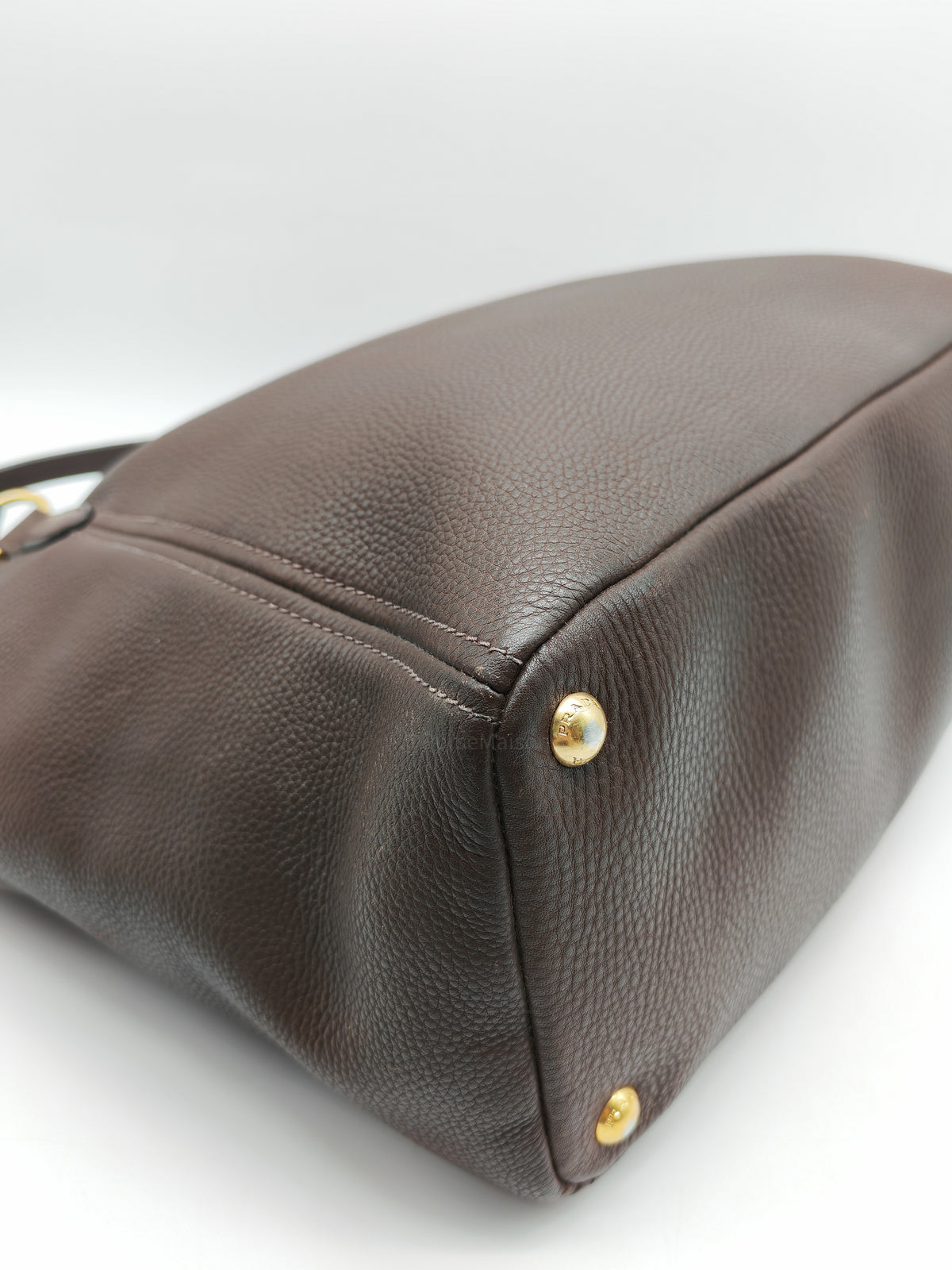 Prada BR4970 Marmo in Caffe Vitello Daino Leather Double-Pocket Tote Bag