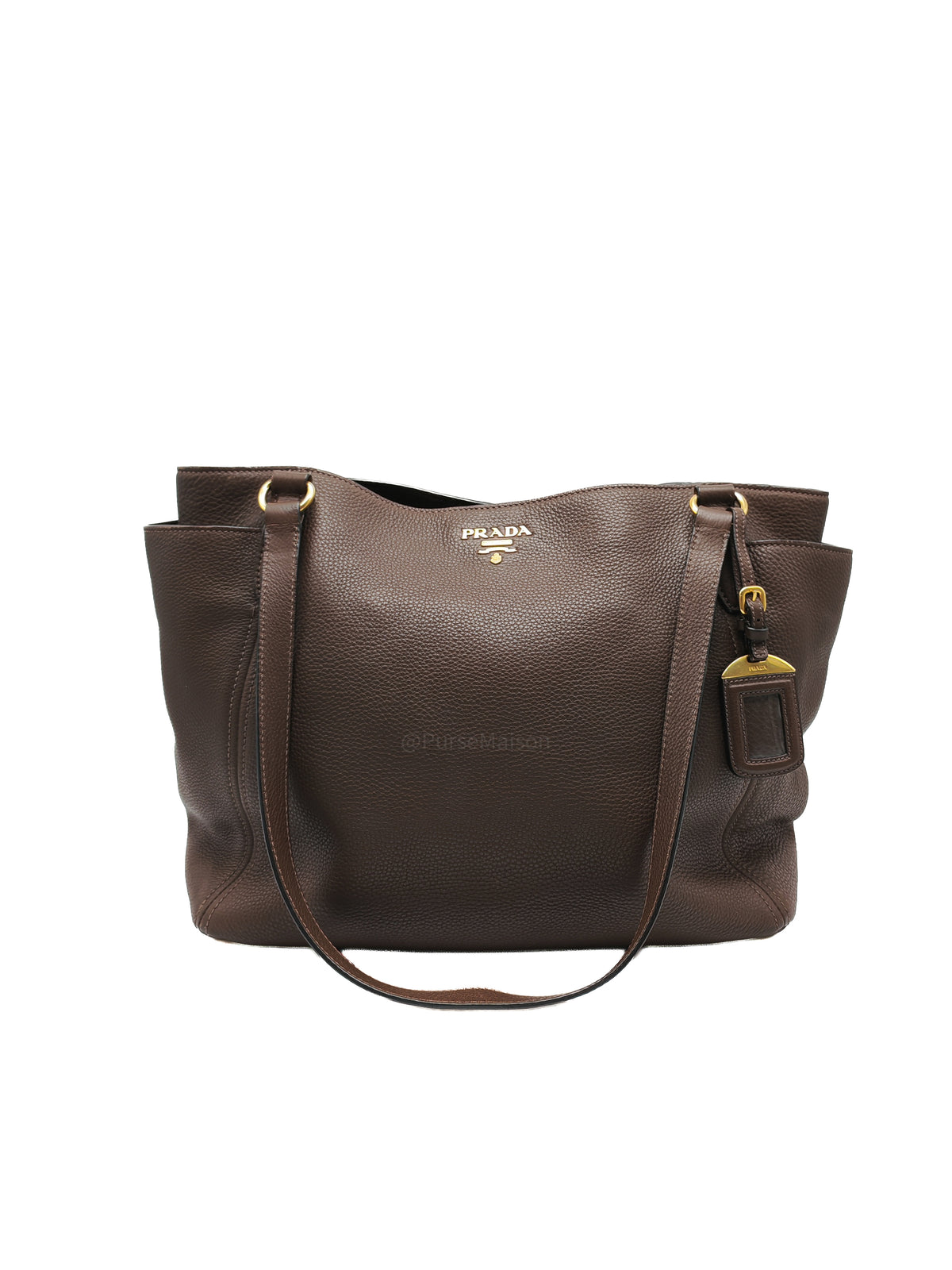 Prada BR4970 Marmo in Caffe Vitello Daino Leather Double-Pocket Tote Bag