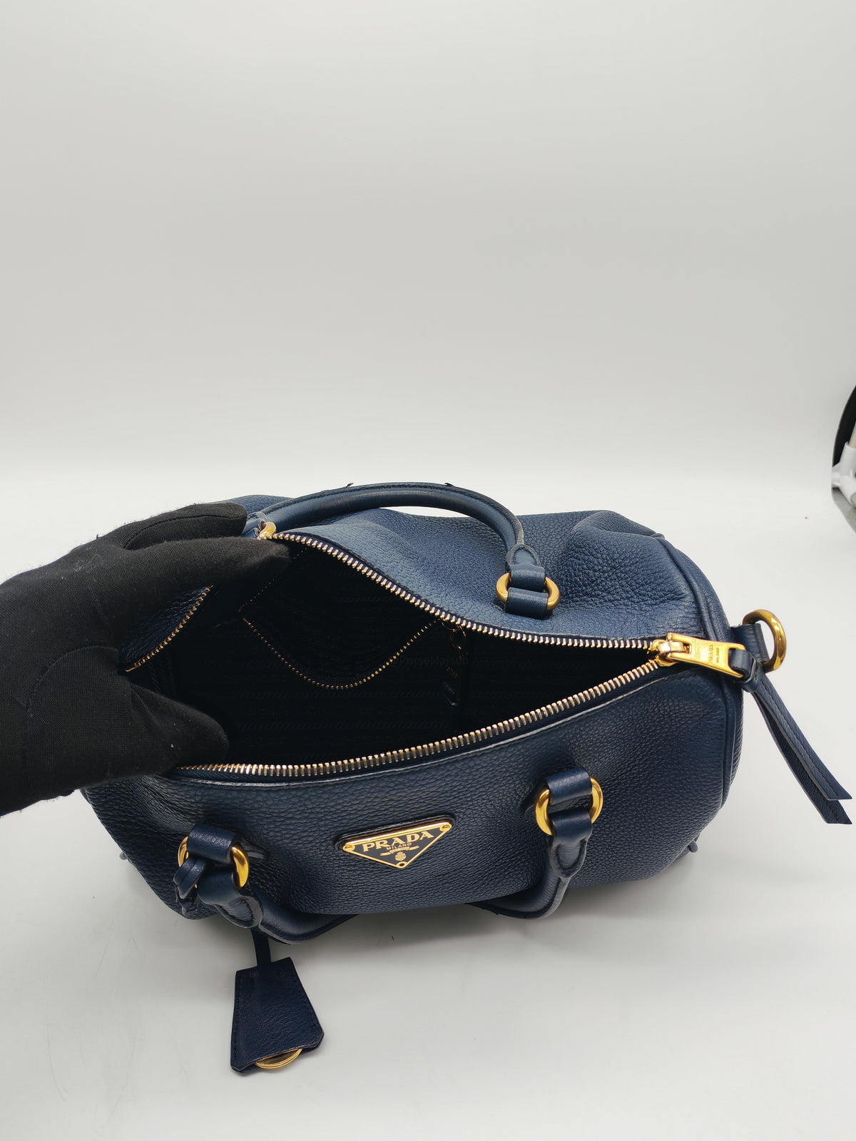 Prada 1BB797 Vitello Phenix Bauletto in Baltico