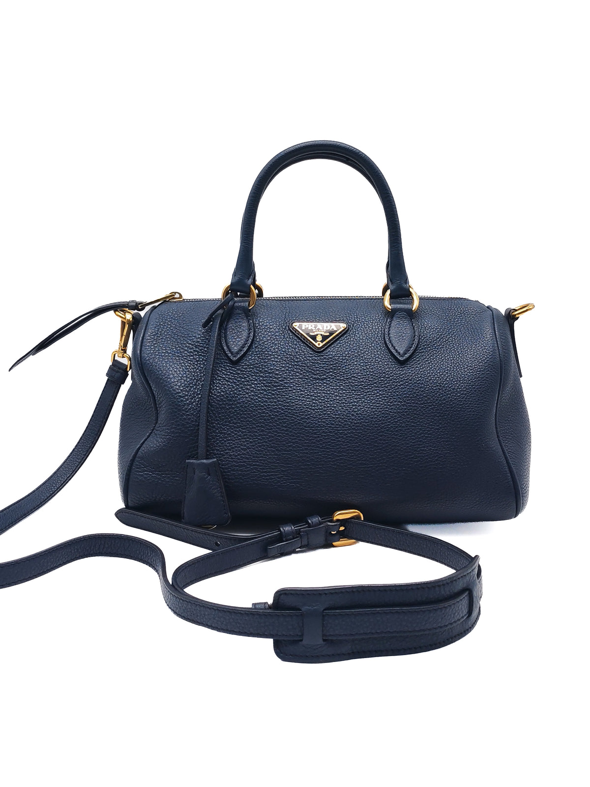 Prada 1BB797 Vitello Phenix Bauletto in Baltico