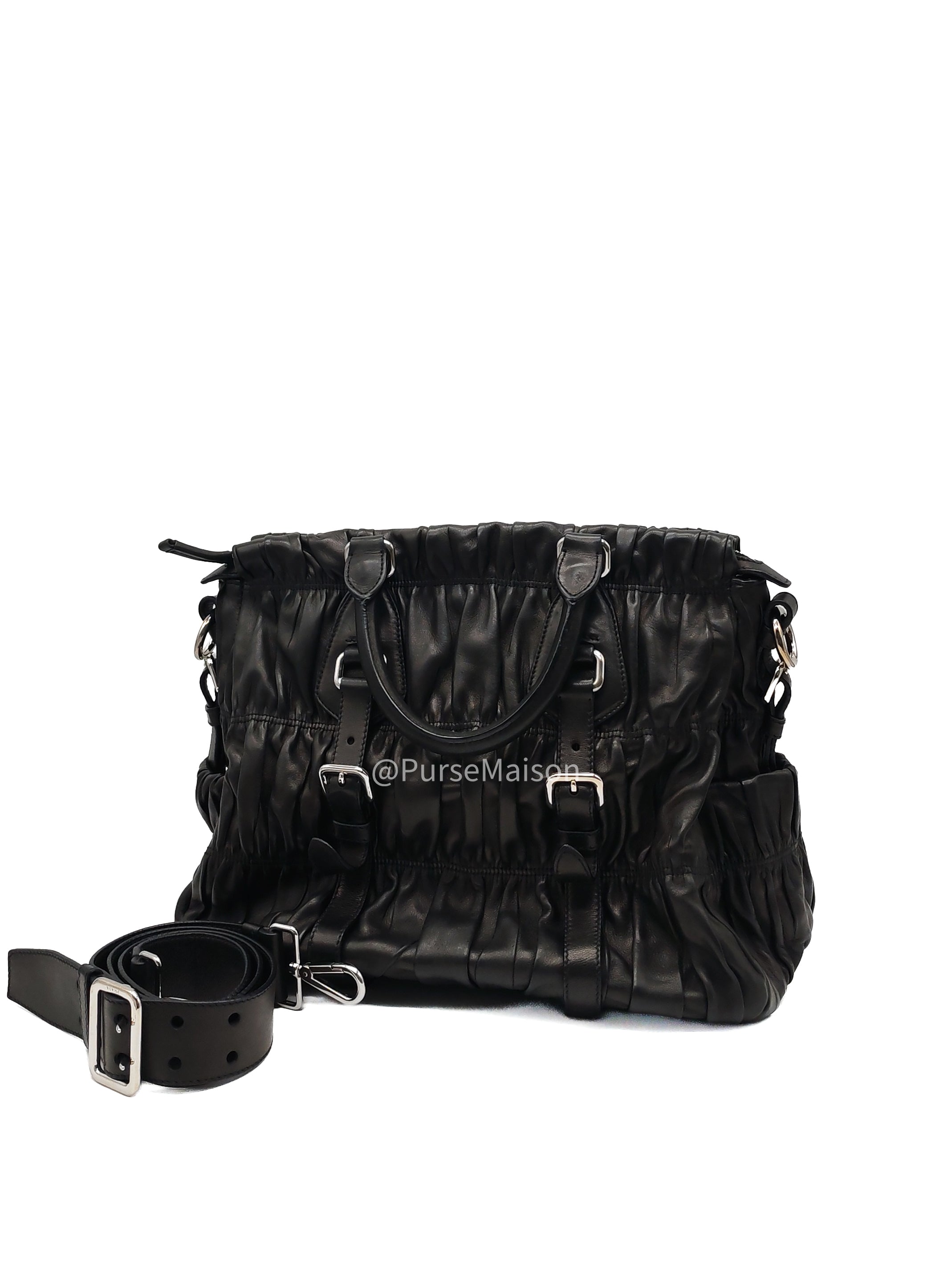 Prada Nappa in Black Gaufre Leather Shoulder Bag