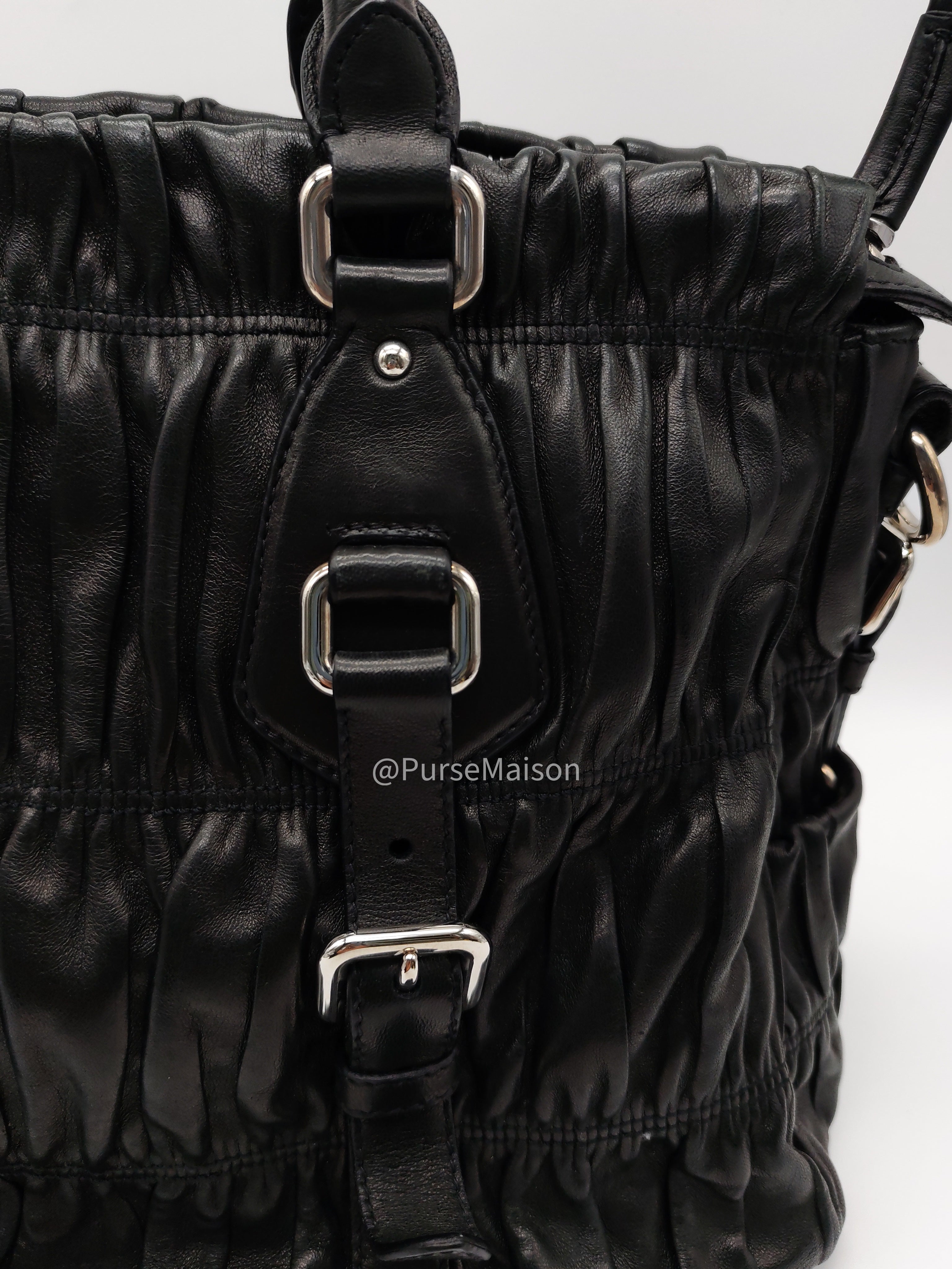 Prada Nappa in Black Gaufre Leather Shoulder Bag