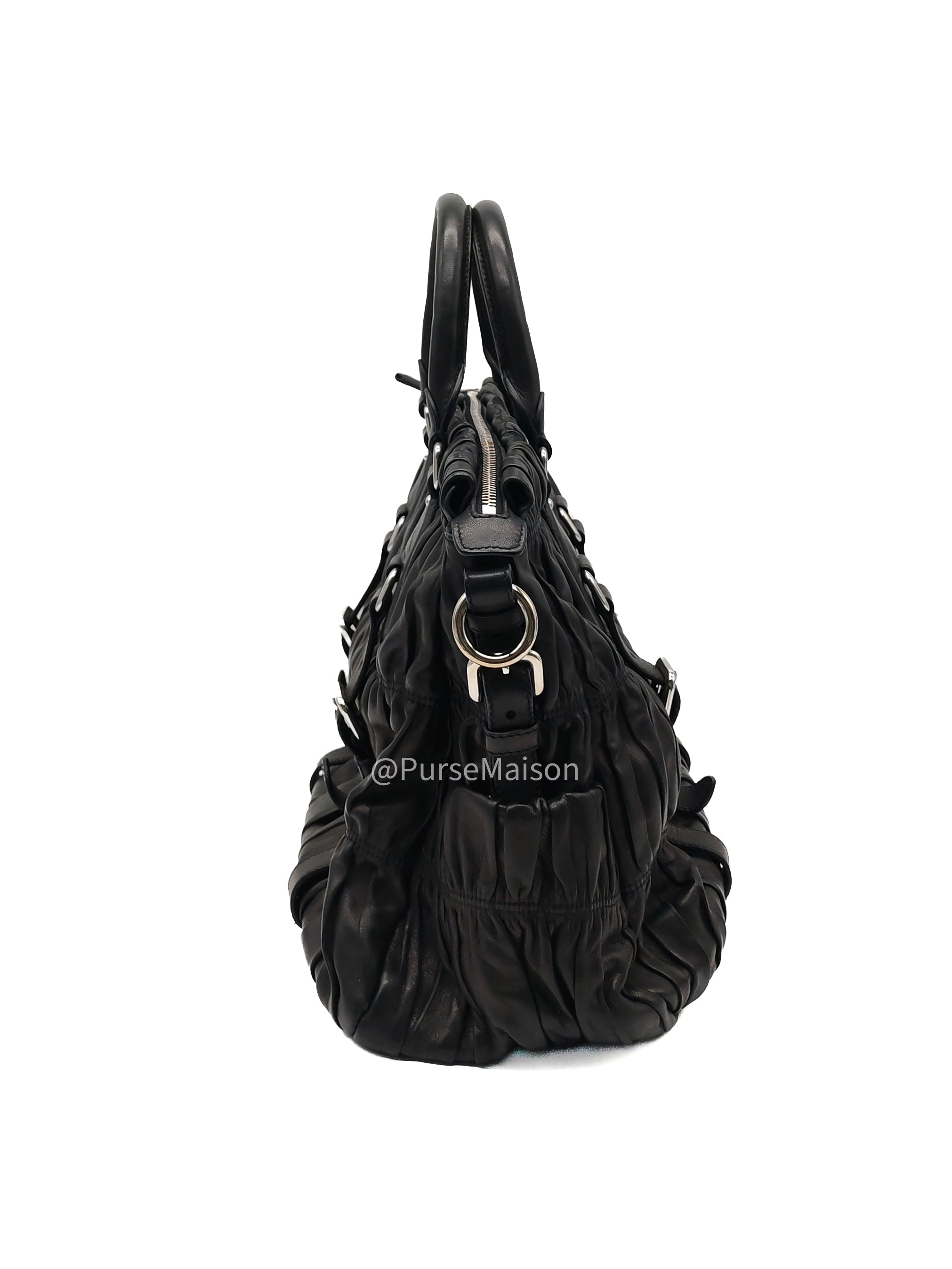 Prada Nappa in Black Gaufre Leather Shoulder Bag