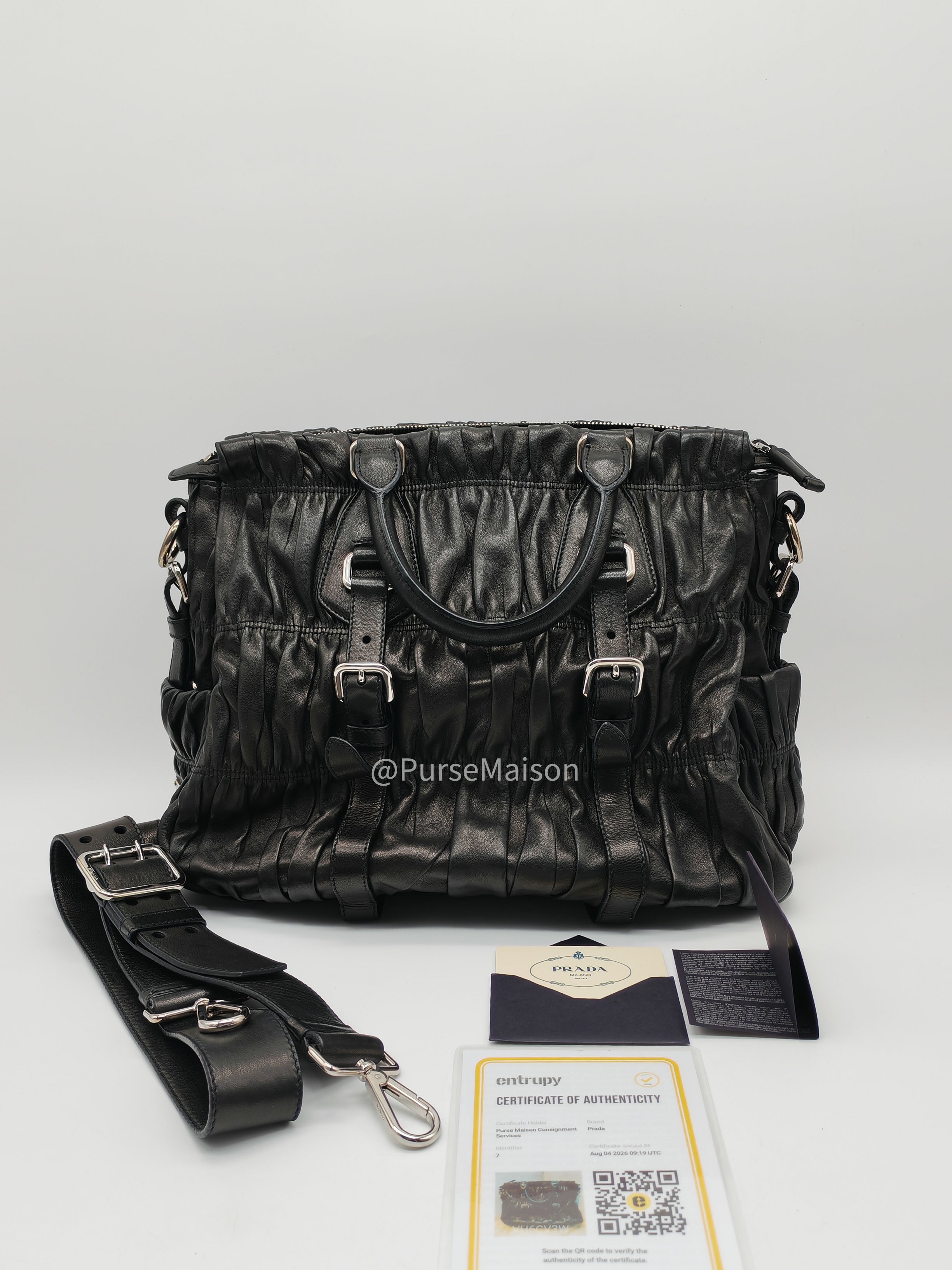 Prada Nappa in Black Gaufre Leather Shoulder Bag