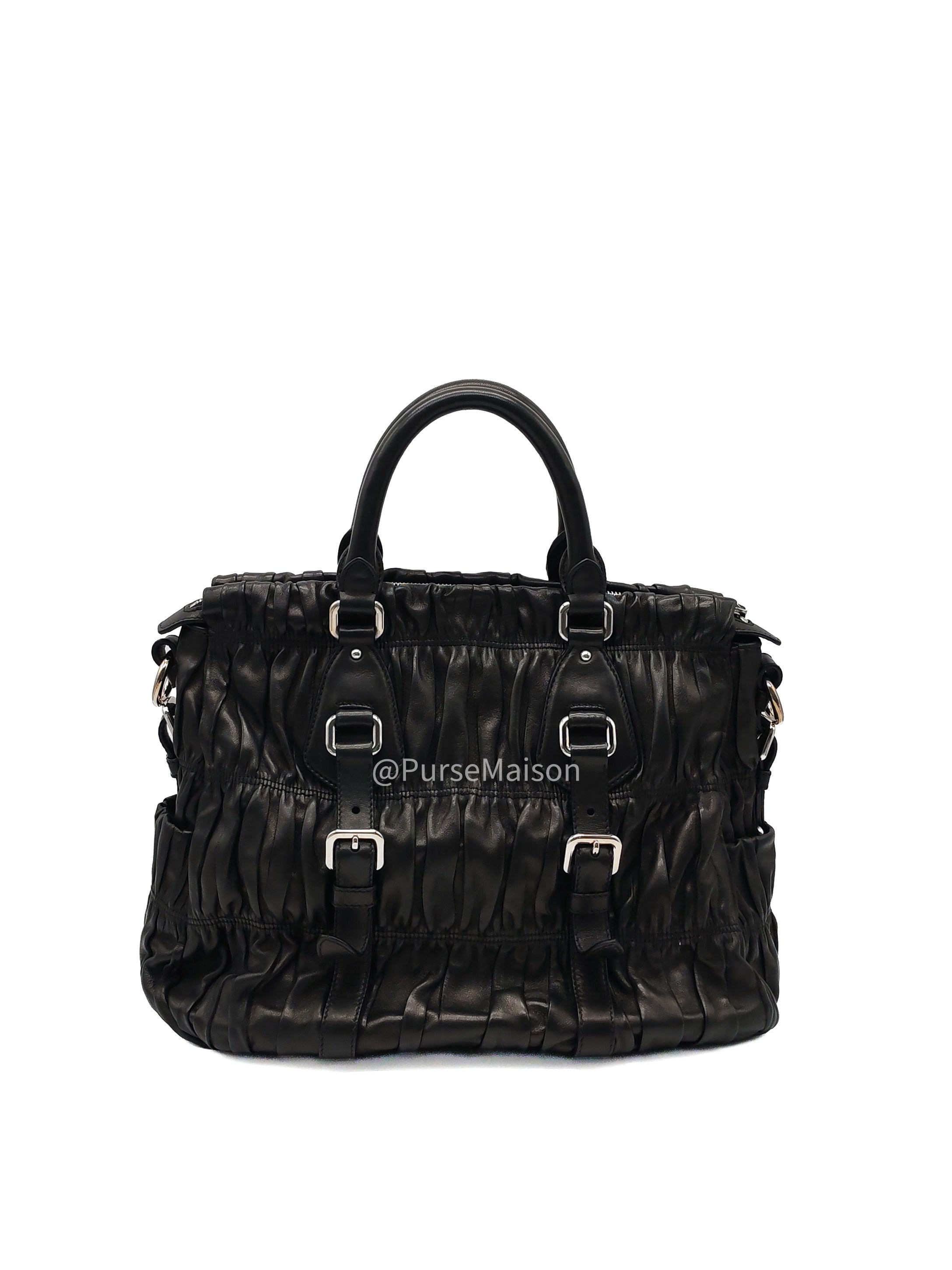 Prada Nappa in Black Gaufre Leather Shoulder Bag