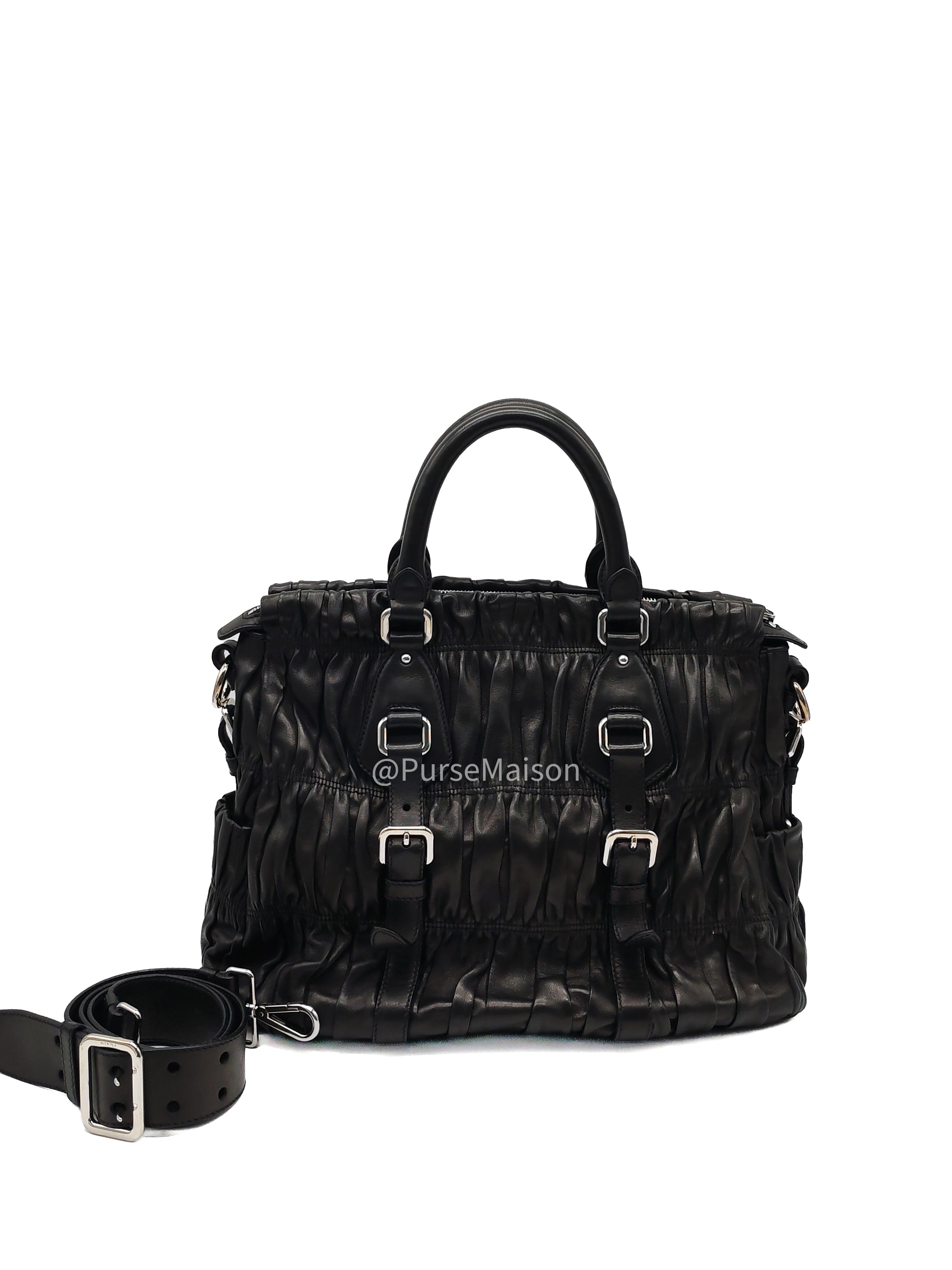 Prada Nappa in Black Gaufre Leather Shoulder Bag