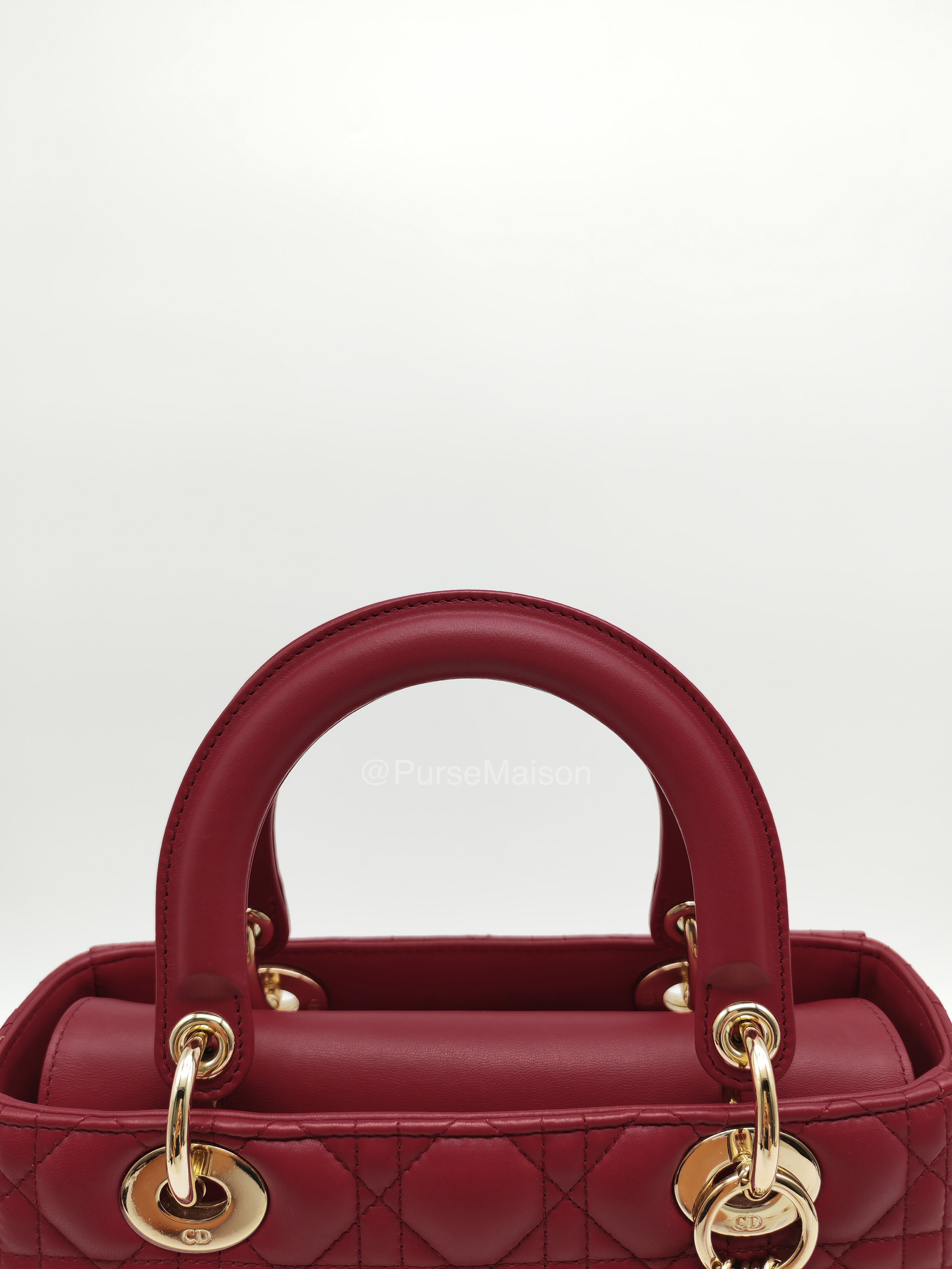 Christian Dior Lady Dior Medium in Dark Red Cannage Quilted Lambskin Leather and Light Gold Hardware