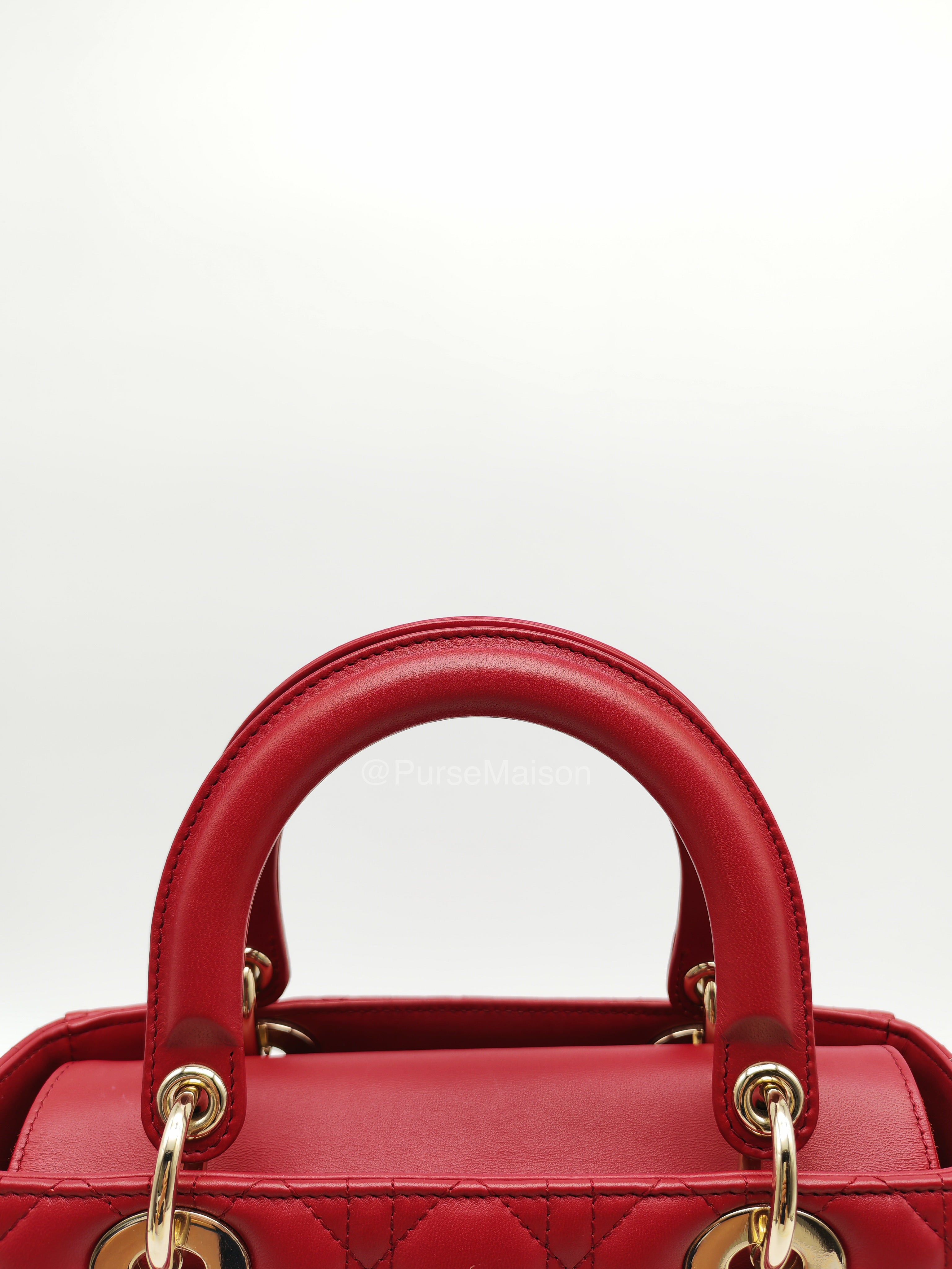 Christian Dior Lady Dior Medium in Dark Red Cannage Quilted Lambskin Leather and Light Gold Hardware