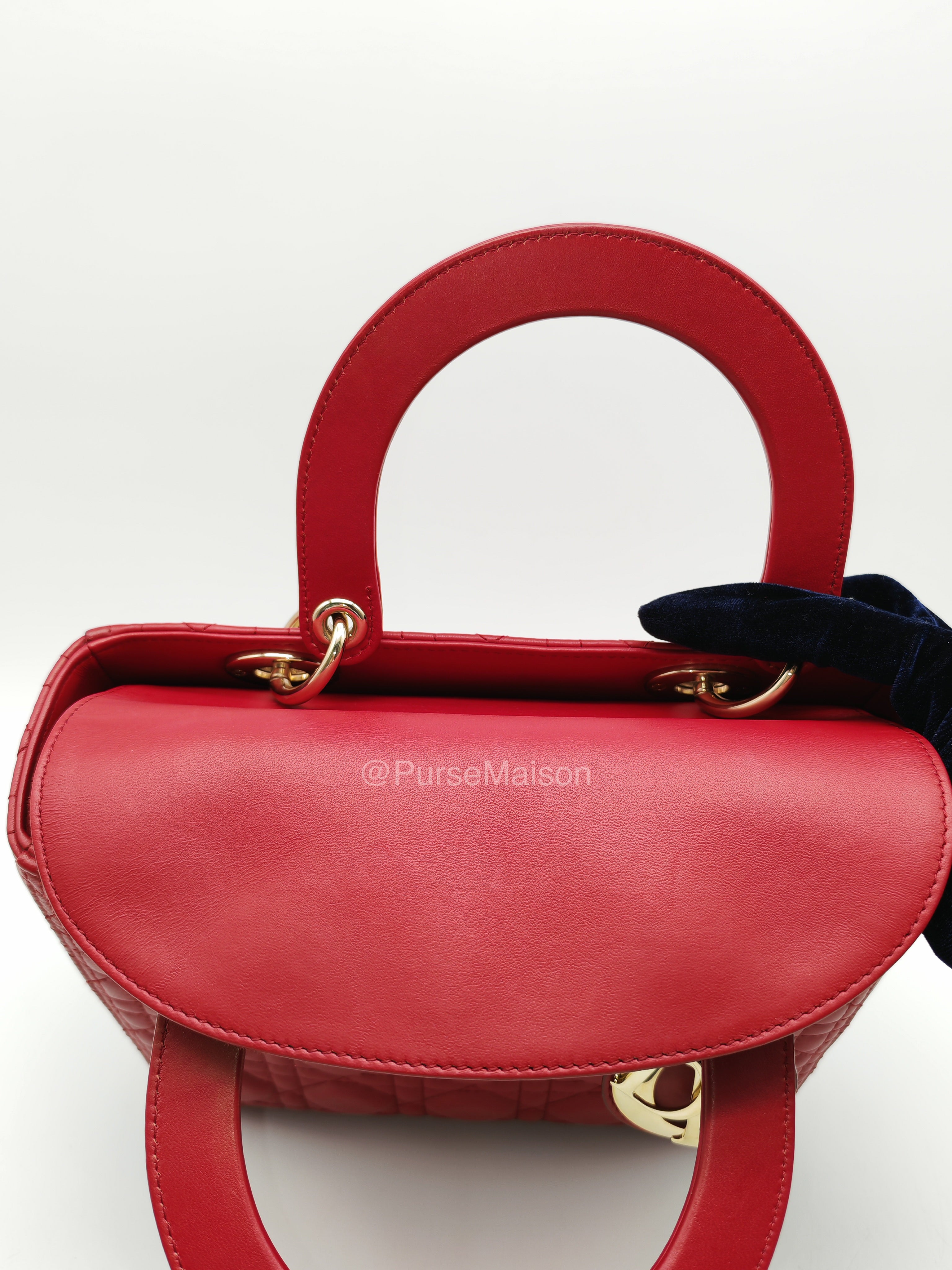 Christian Dior Lady Dior Medium in Dark Red Cannage Quilted Lambskin Leather and Light Gold Hardware