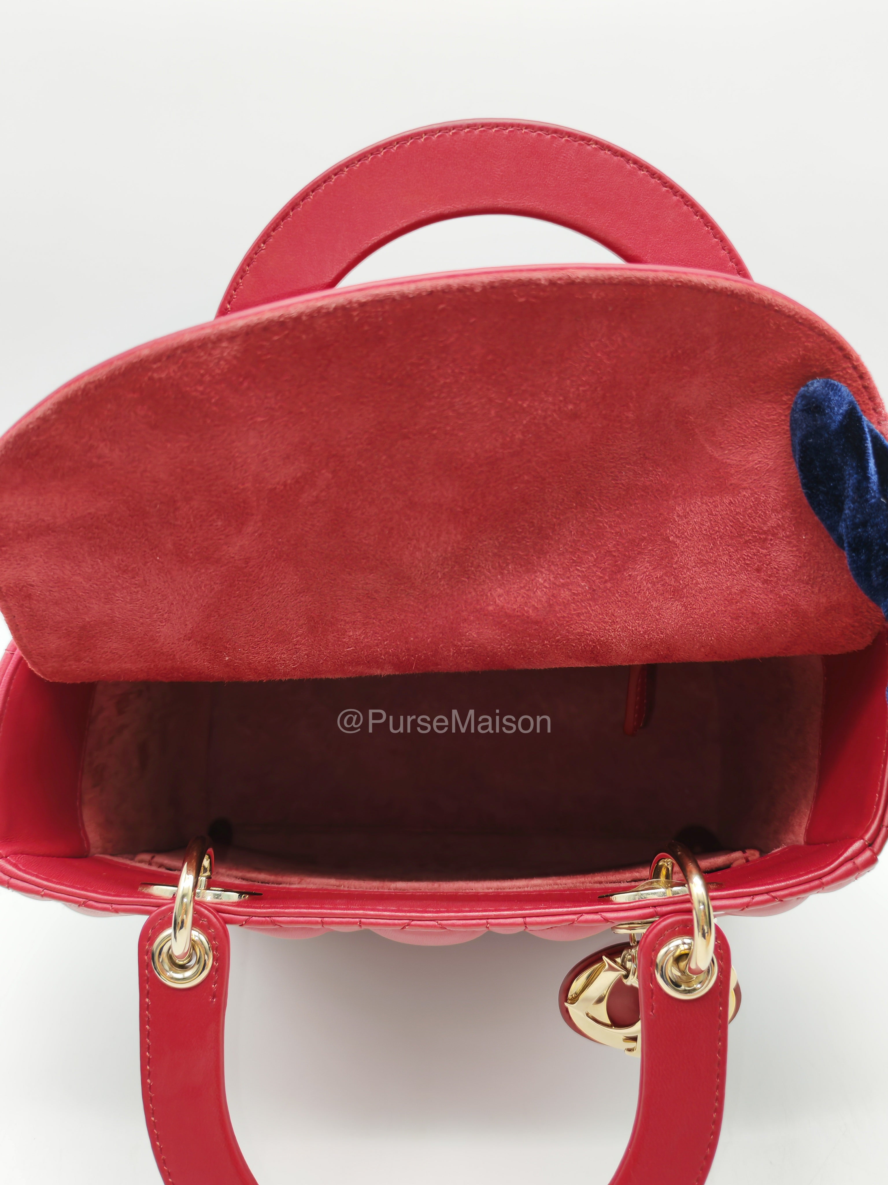 Christian Dior Lady Dior Medium in Dark Red Cannage Quilted Lambskin Leather and Light Gold Hardware