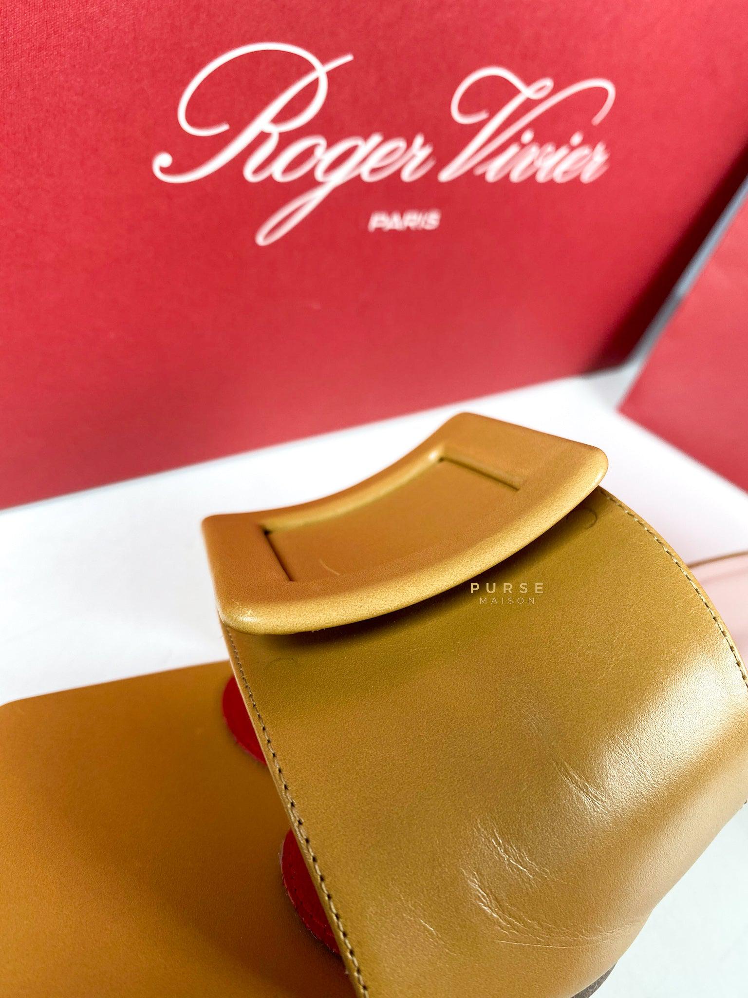 Roger Vivier Brown Leather Cover Buckle Mule Size 38 EUR (24cm)