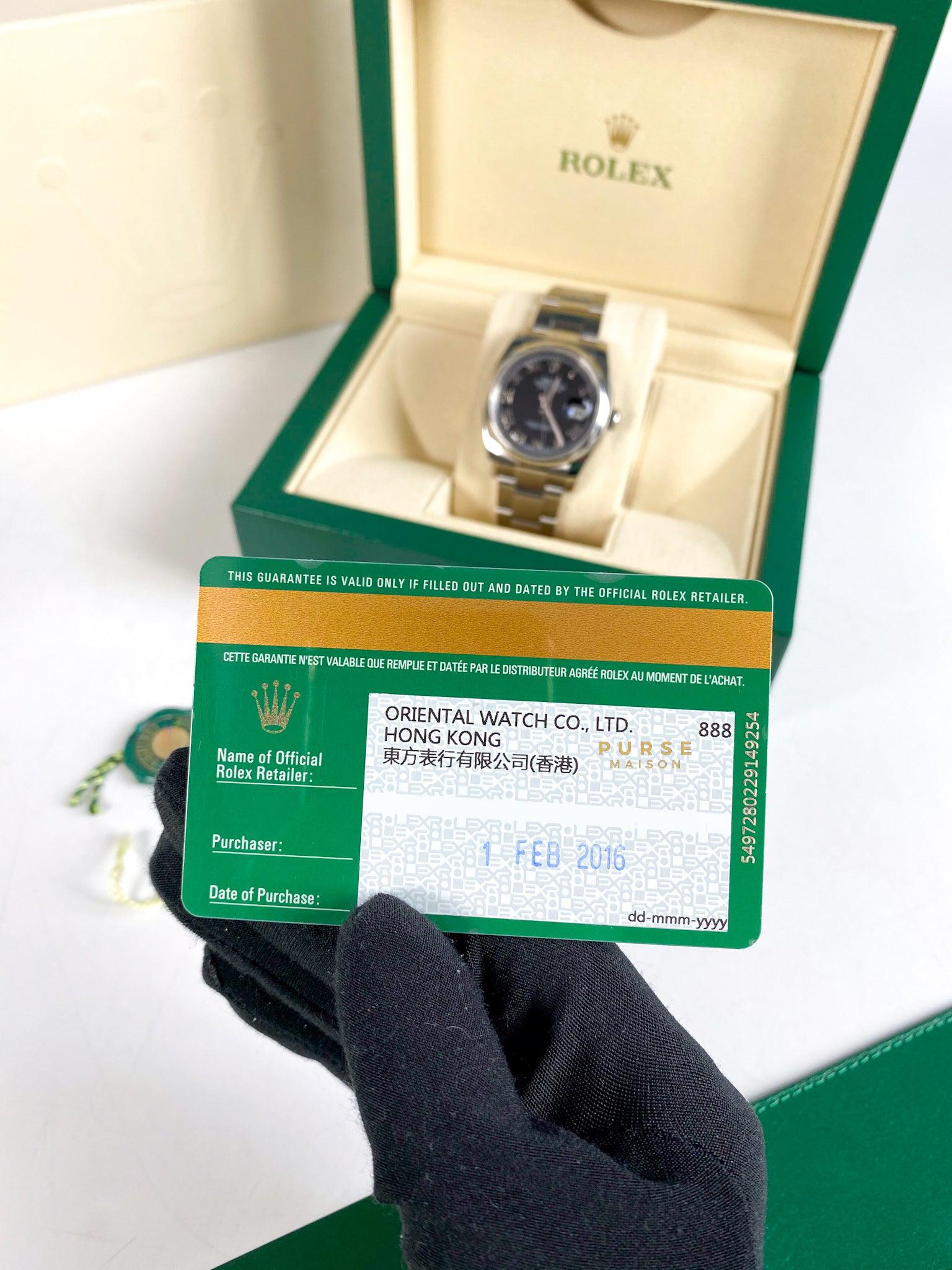 Rolex 2016 Datejust Oyster Perpetual Black Roman Dial 36mm Watch