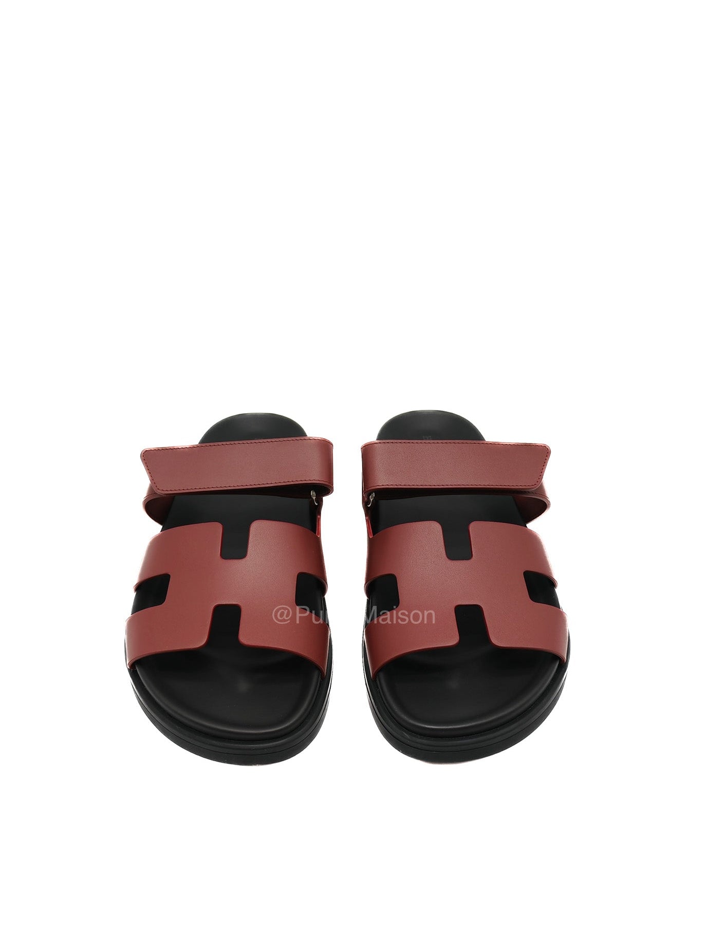 Hermes Chypre Sandals In Deep Burgundy H-Shaped Strap Design Size 38 (25cm)