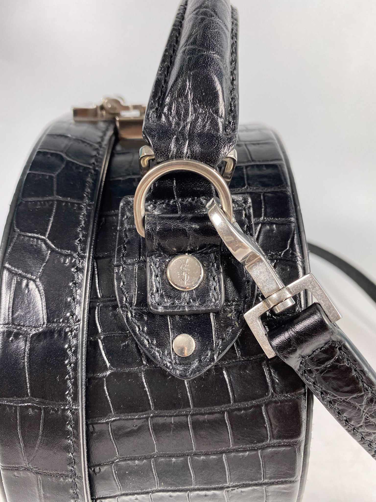 Saint Laurent Mica Hatbox Bag Crocodile Embossed Leather