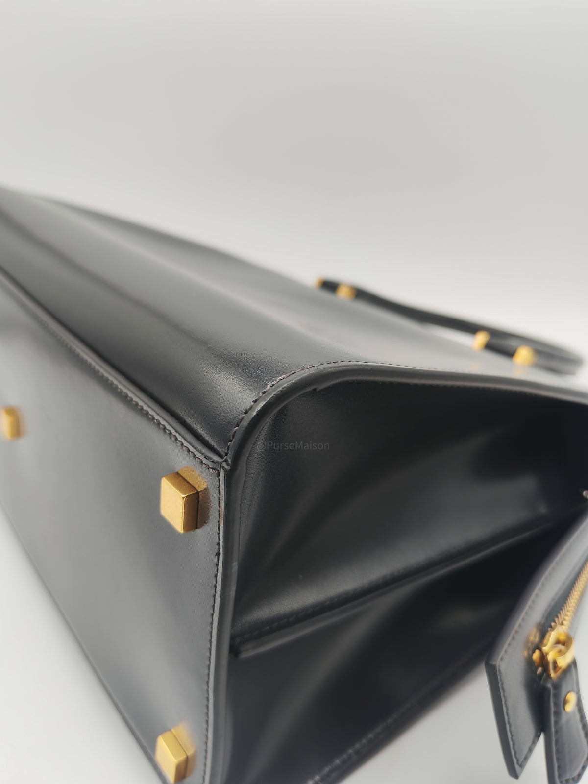 Yves Saint Laurent Uptown Tote Bag in Charcoal Calfskin Leather and Gold Hardware