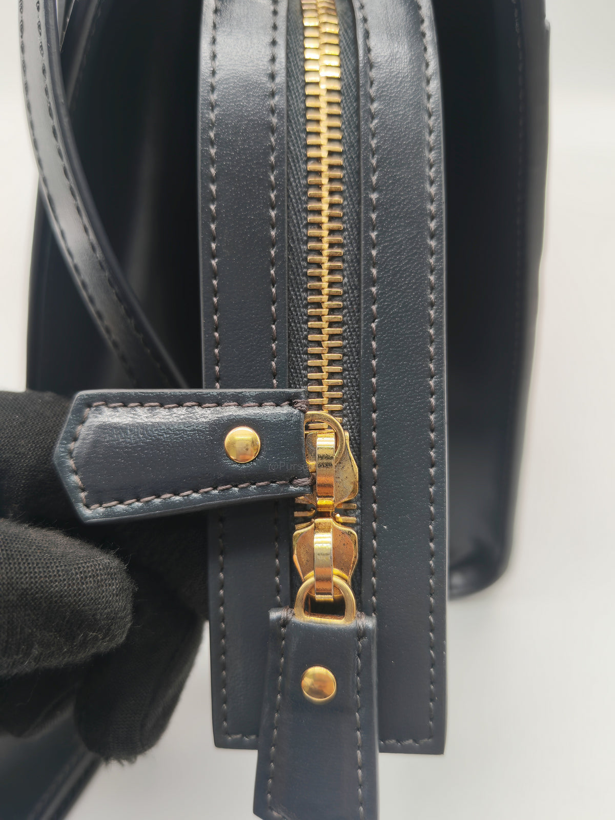 Yves Saint Laurent Uptown Tote Bag in Charcoal Calfskin Leather and Gold Hardware