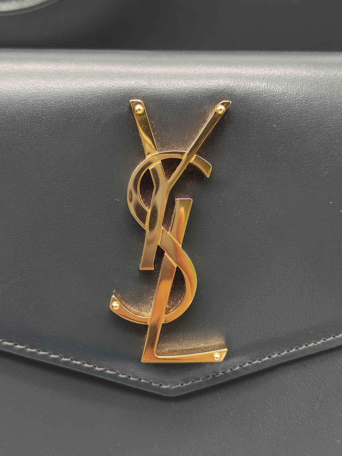 Yves Saint Laurent Uptown Tote Bag in Charcoal Calfskin Leather and Gold Hardware