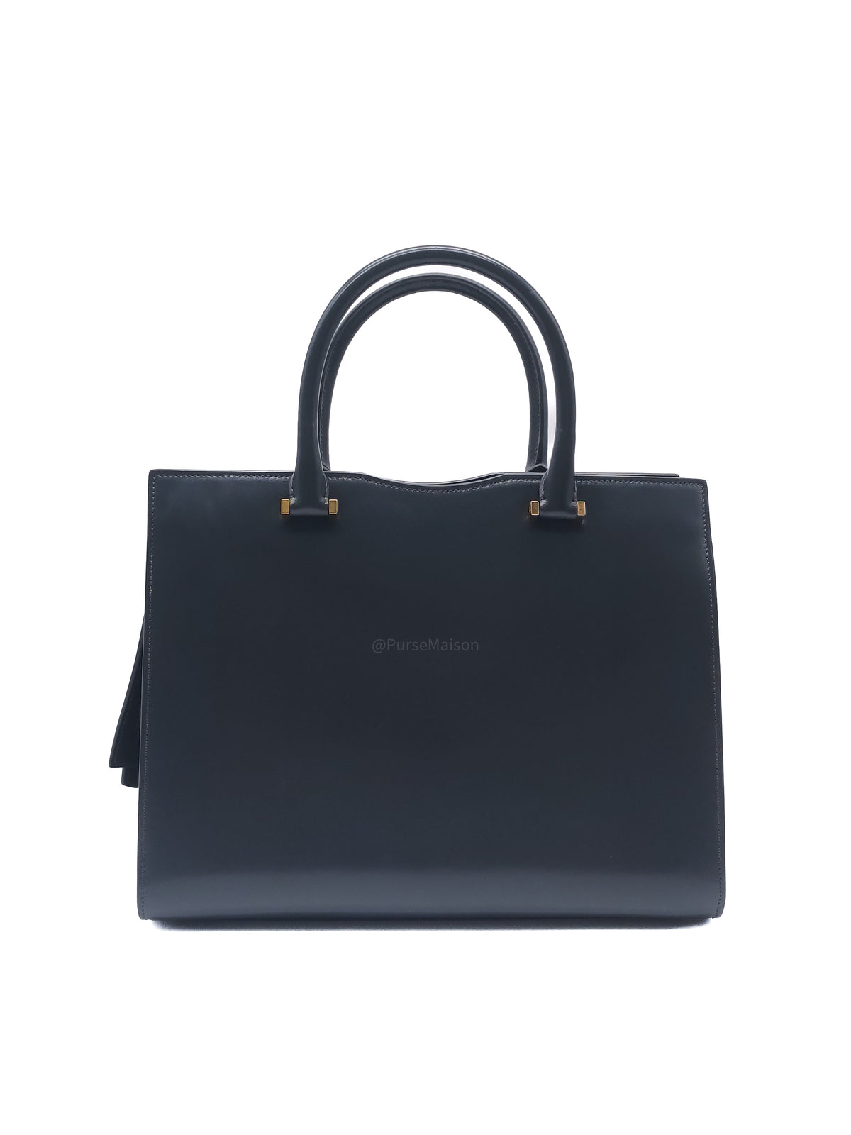 Yves Saint Laurent Uptown Tote Bag in Charcoal Calfskin Leather and Gold Hardware