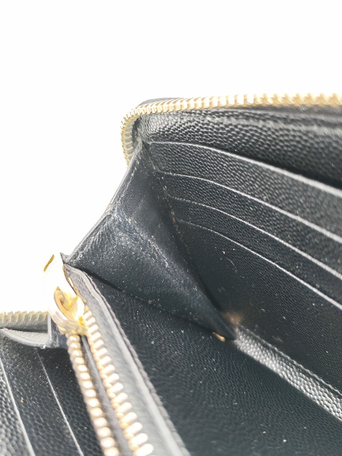 Yves Saint Laurent Cassandre Zip-Around Wallet in Black Chevron Quilted Matelasse Grained de Poudre Leather and Gold Hardware