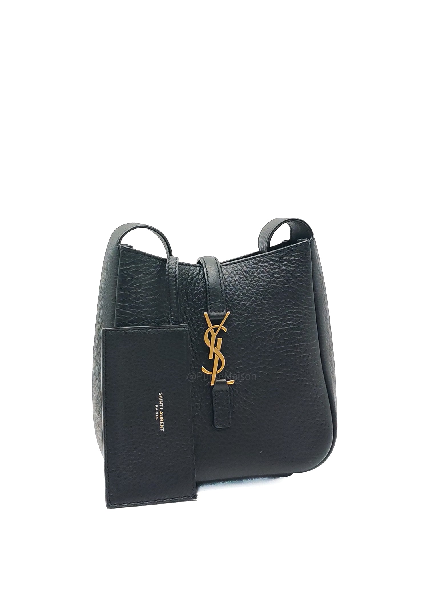 Saint Laurent Le 5 a 7 Supple Baby Hobo Bag in Black Grained Calfskin Leather