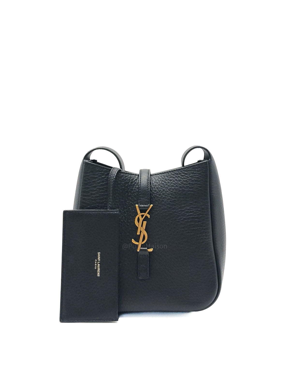 Saint Laurent Le 5 a 7 Supple Baby Hobo Bag in Black Grained Calfskin Leather