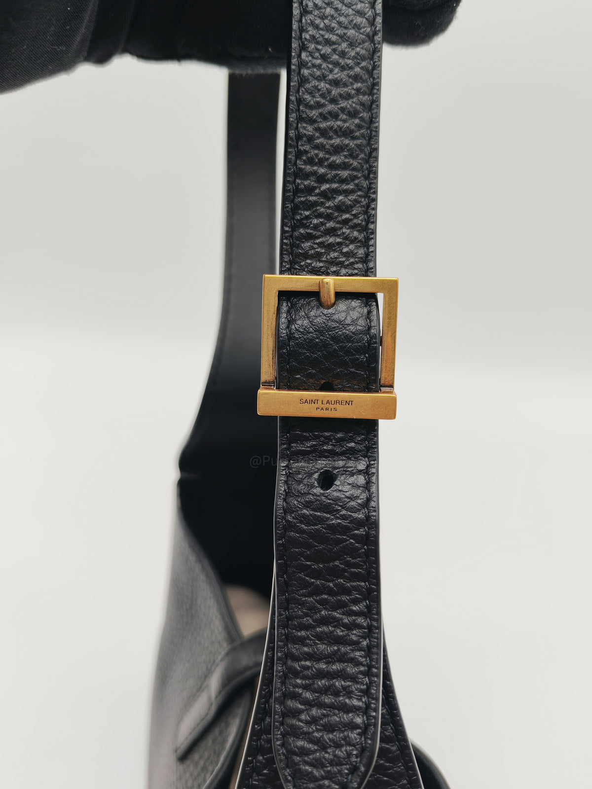 Yves Saint Laurent Le 5 à 7 Supple Baby Hobo Bag in Black Grained Calfskin Leather and Gold Hardware