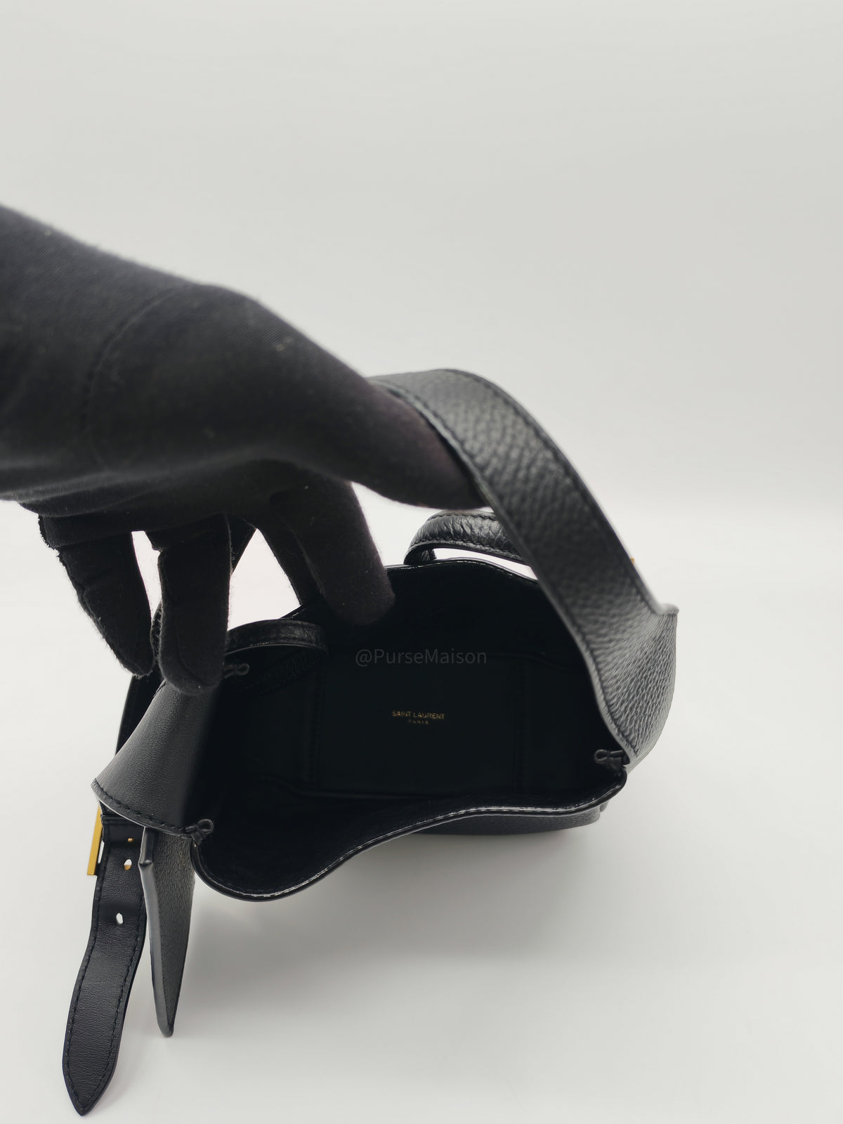 Yves Saint Laurent Le 5 à 7 Supple Baby Hobo Bag in Black Grained Calfskin Leather and Gold Hardware