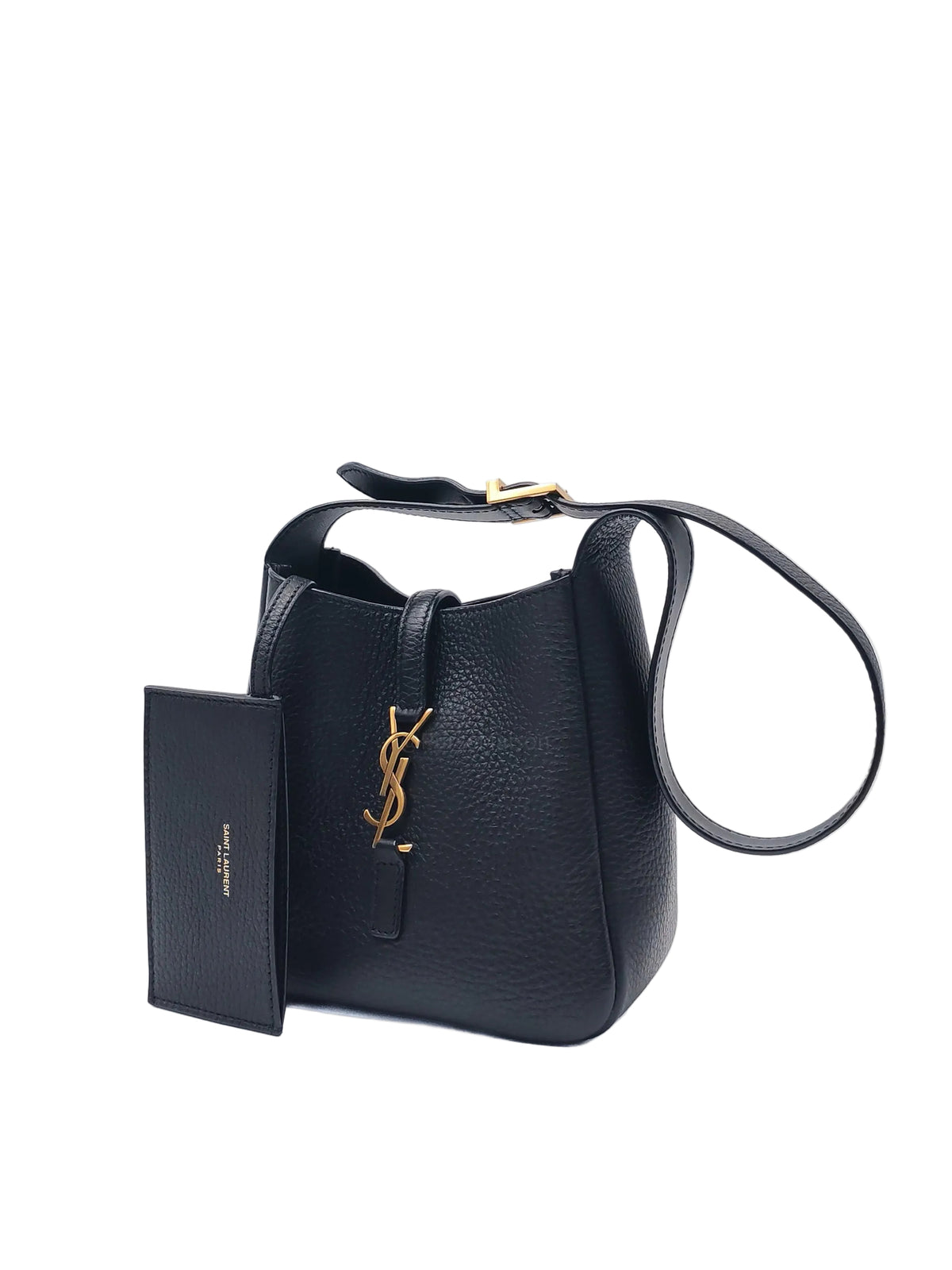 Yves Saint Laurent Le 5 à 7 Supple Baby Hobo Bag in Black Grained Calfskin Leather and Gold Hardware