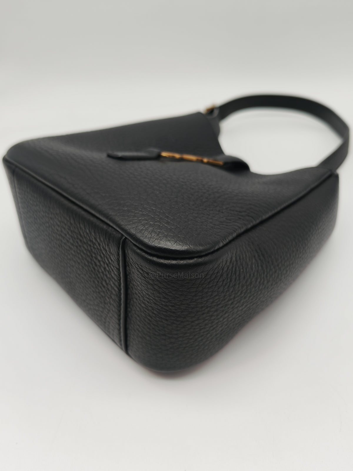 Yves Saint Laurent Le 5 à 7 Supple Baby Hobo Bag in Black Grained Calfskin Leather and Gold Hardware