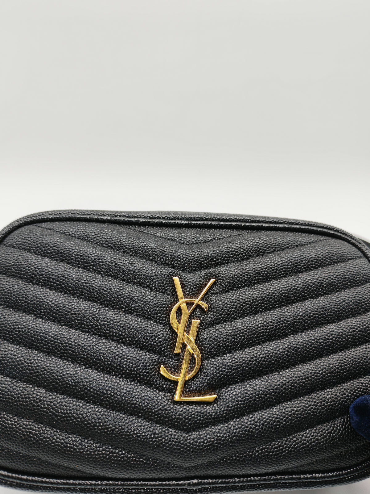 Saint Laurent Lou Mini Camera Bag in Black Chevron Quilted Grained Leather Gold Hardware