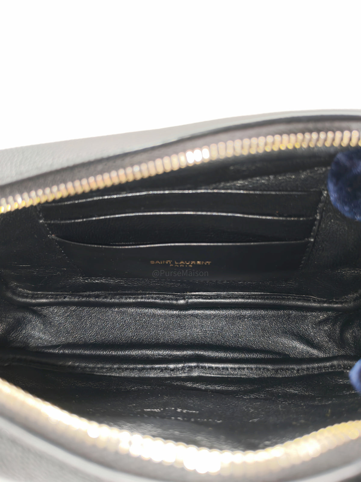 Saint Laurent Lou Mini Camera Bag in Black Chevron Quilted Grained Leather Gold Hardware