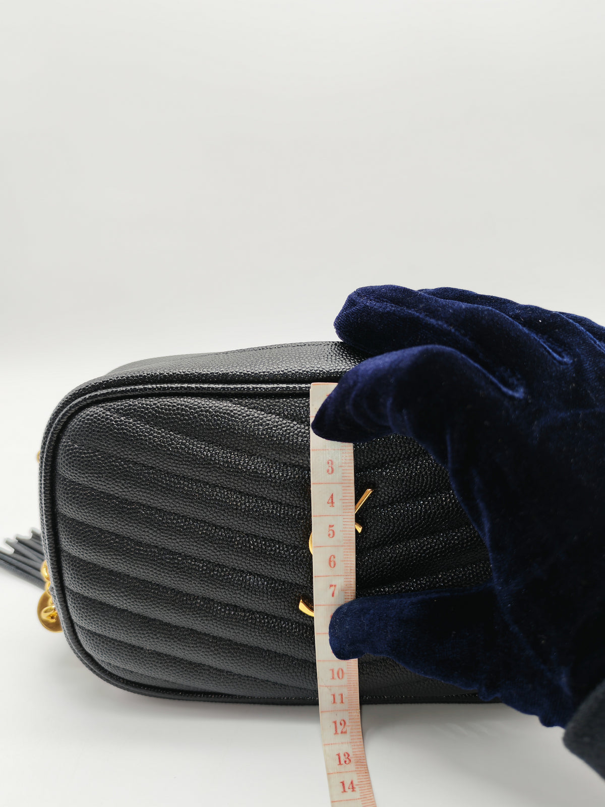Saint Laurent Lou Mini Camera Bag in Black Chevron Quilted Grained Leather Gold Hardware