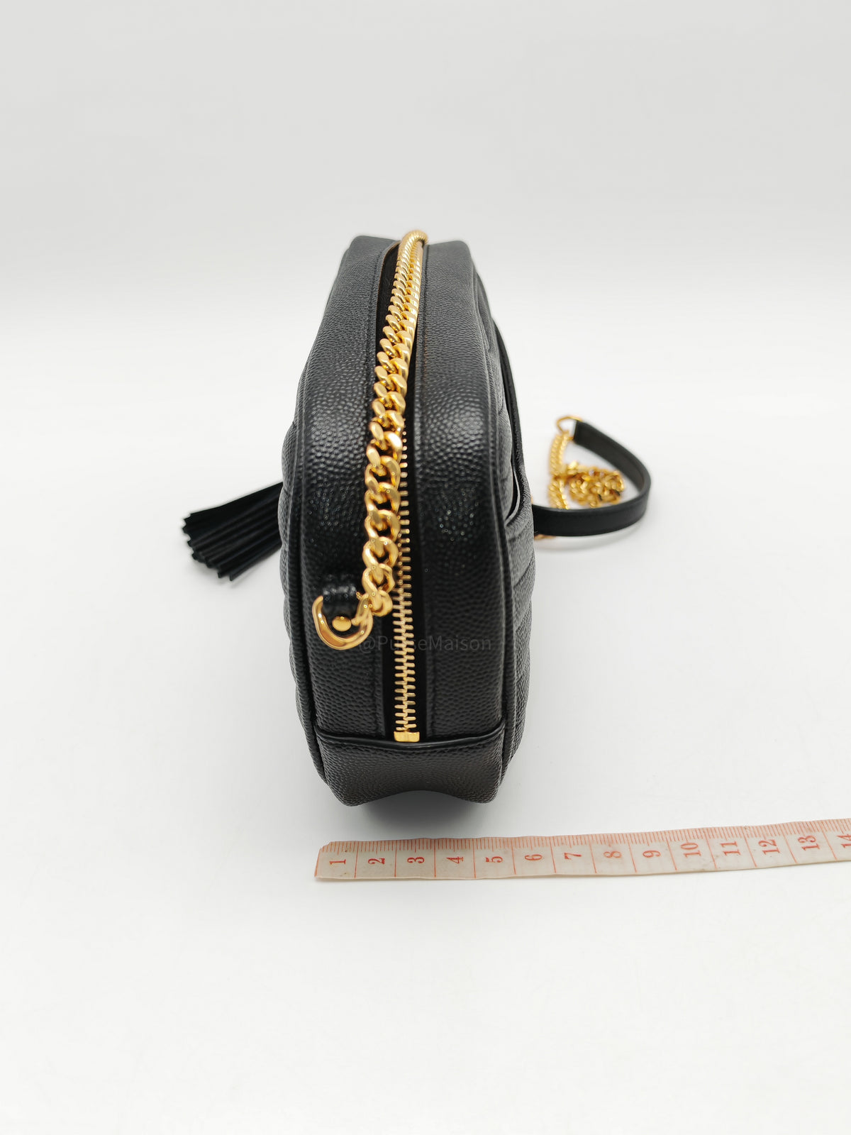 Saint Laurent Lou Mini Camera Bag in Black Chevron Quilted Grained Leather Gold Hardware