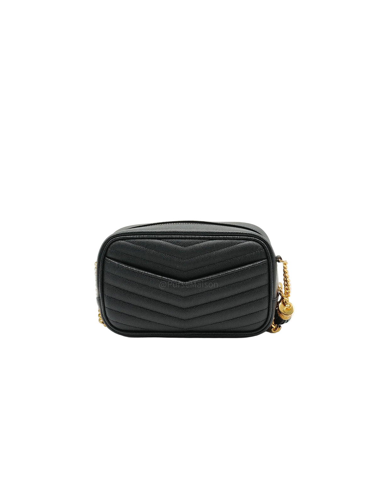 Saint Laurent Lou Mini Camera Bag in Black Chevron Quilted Grained Leather Gold Hardware