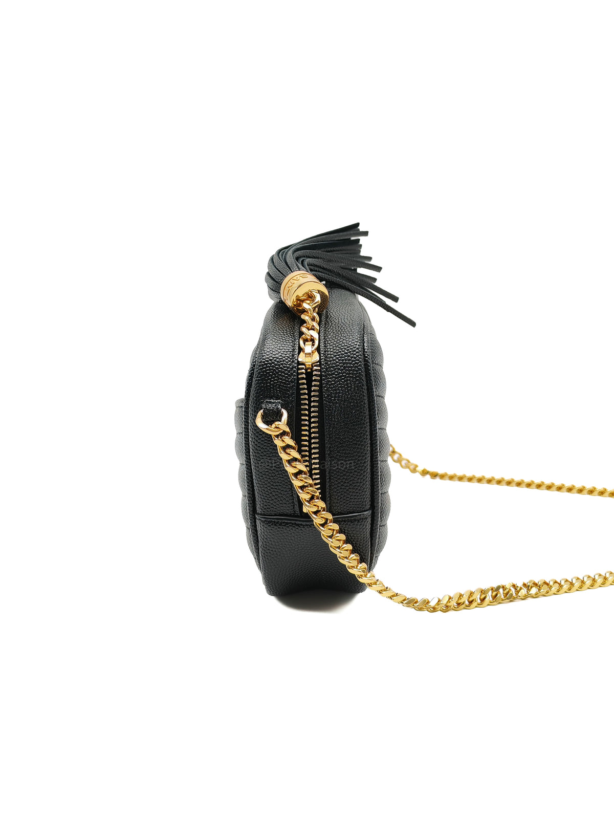 Saint Laurent Lou Mini Camera Bag in Black Chevron Quilted Grained Leather Gold Hardware