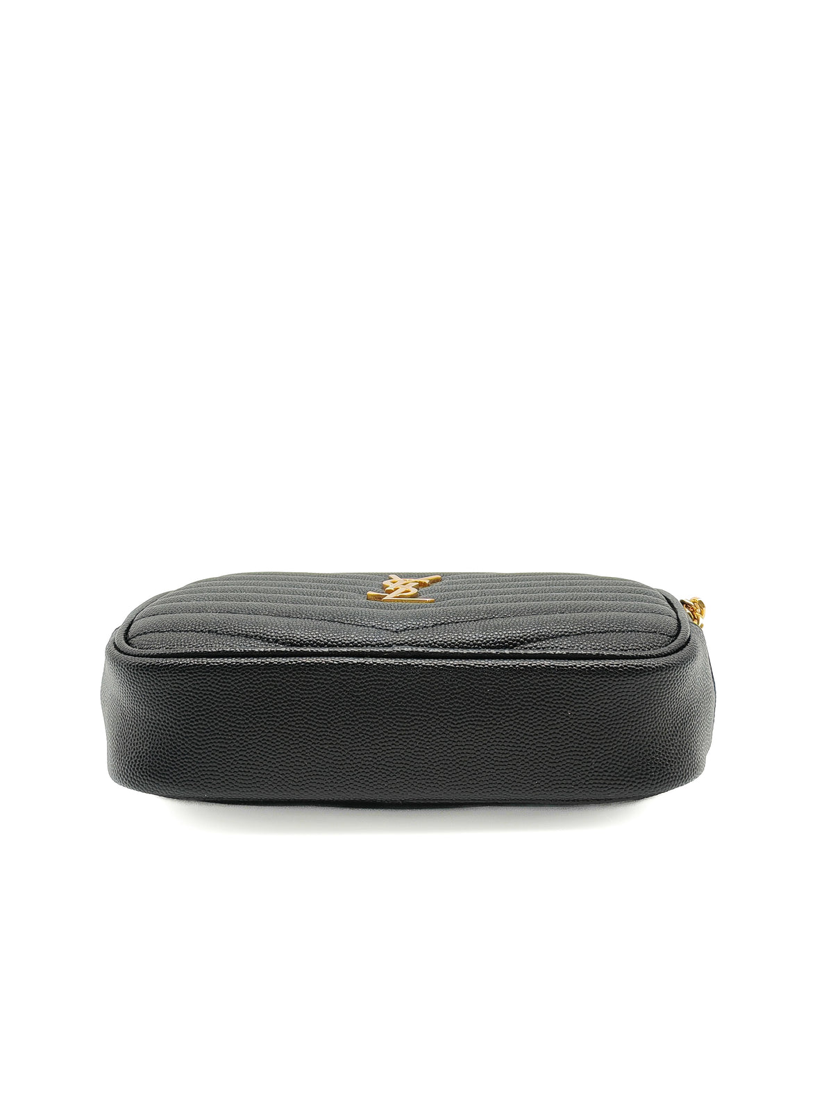 Saint Laurent Lou Mini Camera Bag in Black Chevron Quilted Grained Leather Gold Hardware