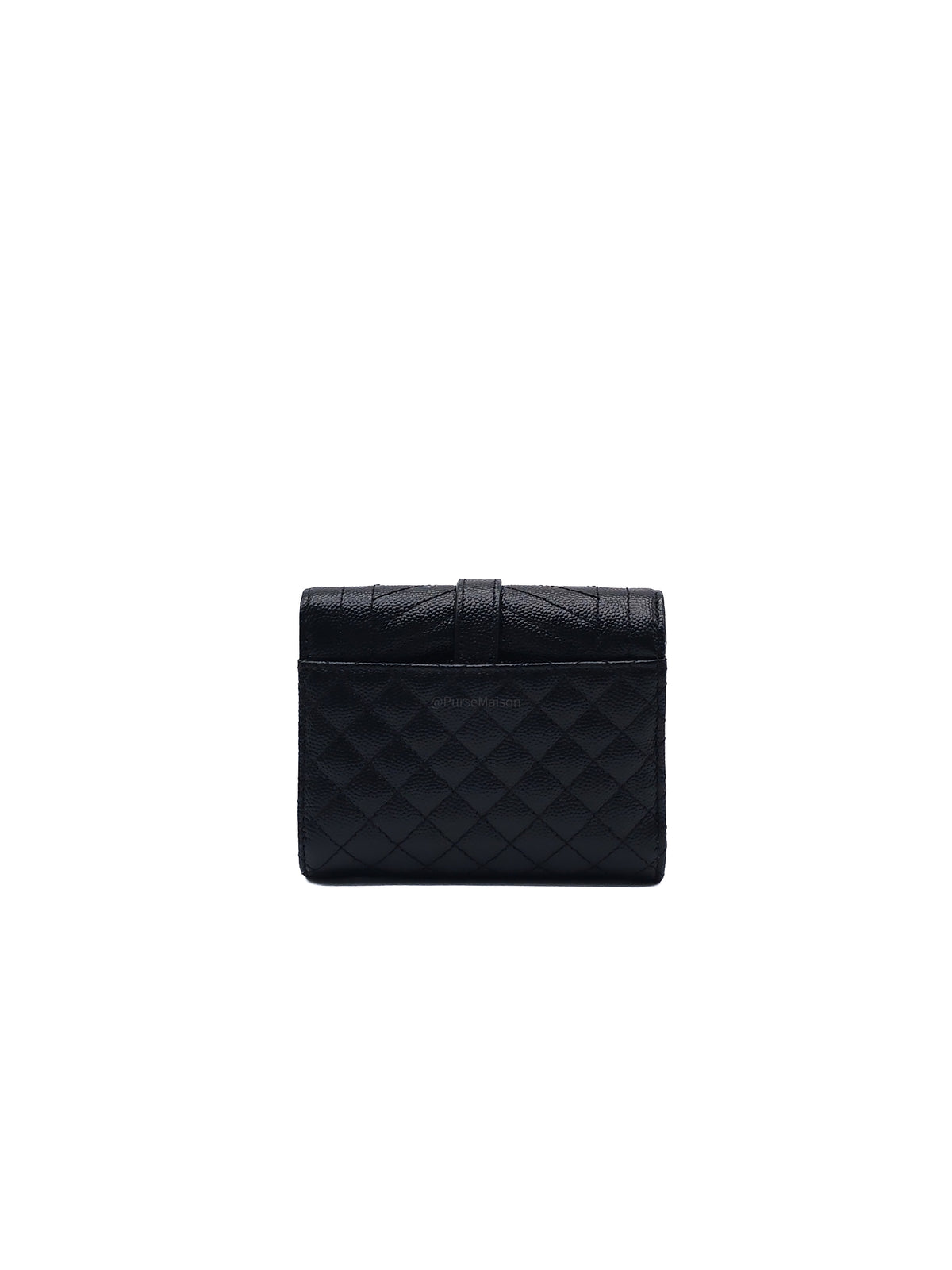 Yves Saint Laurent Envelope Tri-fold Wallet in Black Quilted Grained De Poudre Calfskin Leather and Gold Hardware